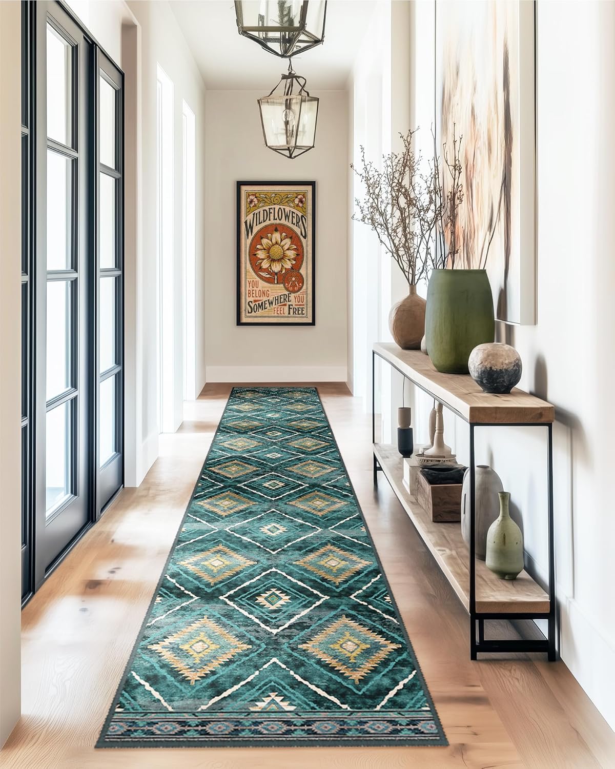 Area Rug 8x10 Rug Machine Washable Non-Slip Low Pile Print Pattern Western Rug for Living Room Bedroom Entryway Tribal Series -Cream/Camel