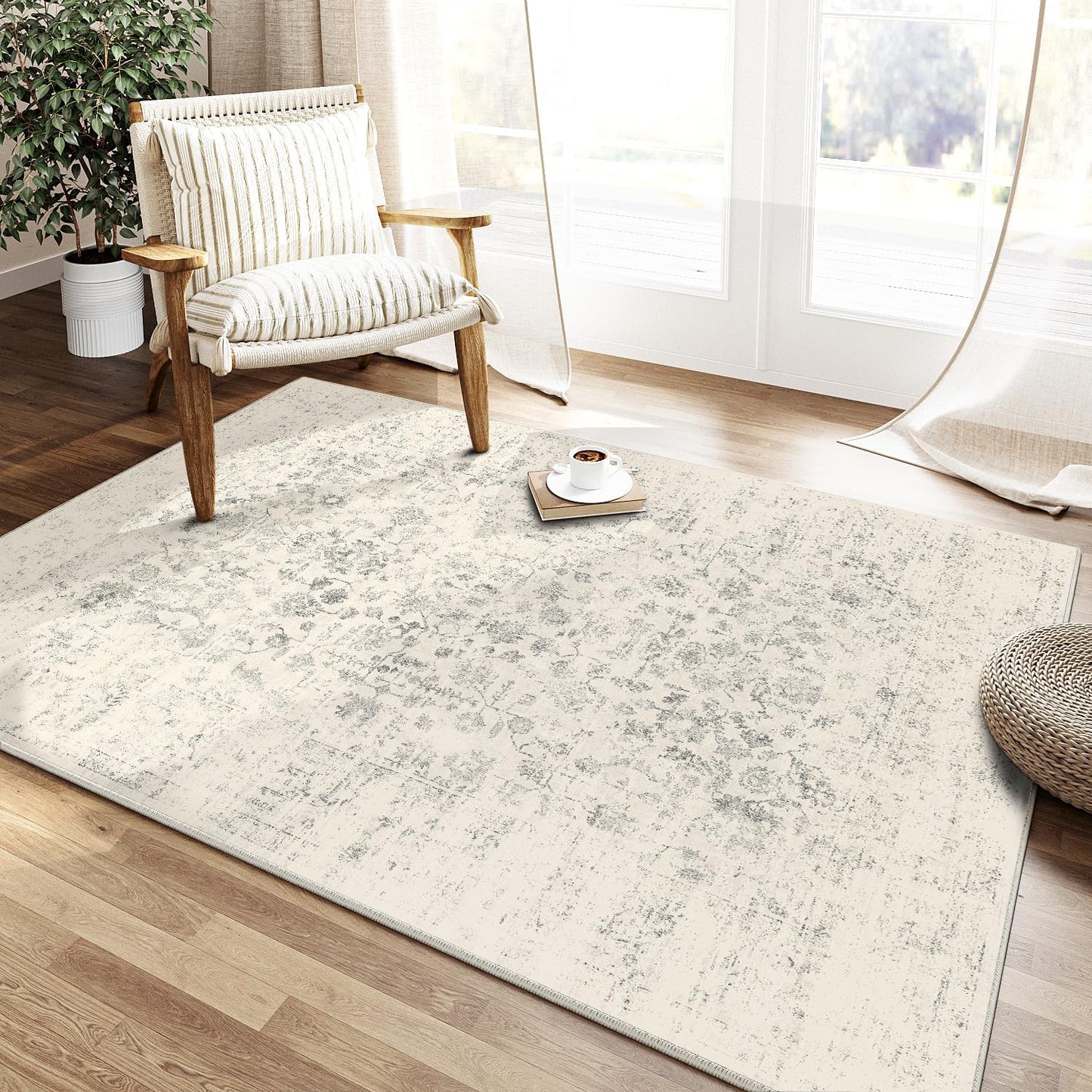 8x10 Machine Washable Rugs Brown Hallway Large Area Rug Indoor Accent Rug Floral Low Pile Carpet Soft Throw Aesthetic Rug Bedroom Living Room Office Dining Room Kitchen Laundry Room
