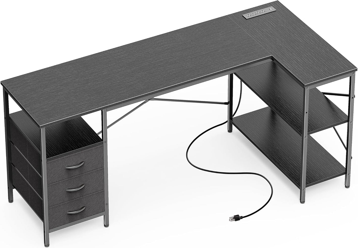 Huuger L Shaped Office Desk with Power Outlets, 47 Inch Computer Desk with 3 Drawers, Shelves, for Gaming, Corner Work, Home Office, Study, Rustic Brown