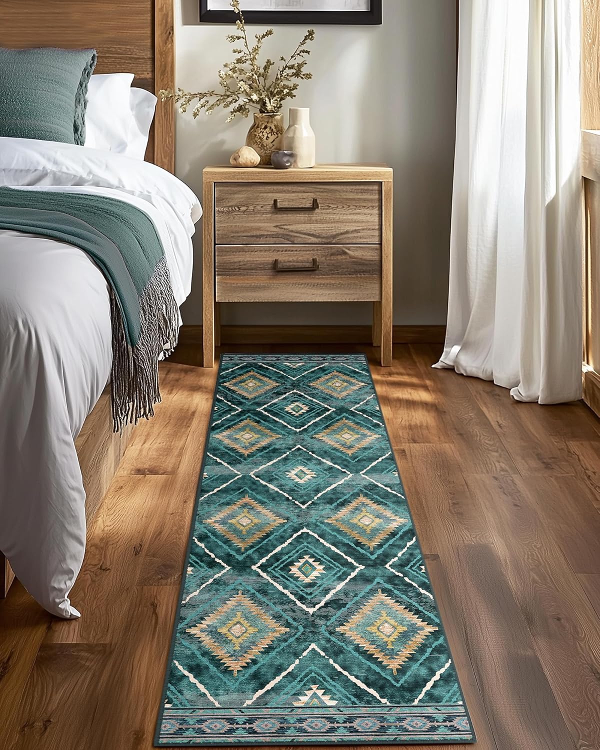 Area Rug 8x10 Rug Machine Washable Non-Slip Low Pile Print Pattern Western Rug for Living Room Bedroom Entryway Tribal Series -Cream/Camel