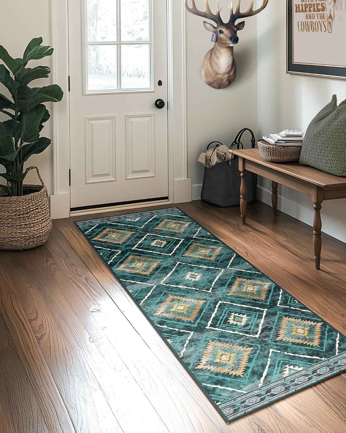 Area Rug 8x10 Rug Machine Washable Non-Slip Low Pile Print Pattern Western Rug for Living Room Bedroom Entryway Tribal Series -Cream/Camel