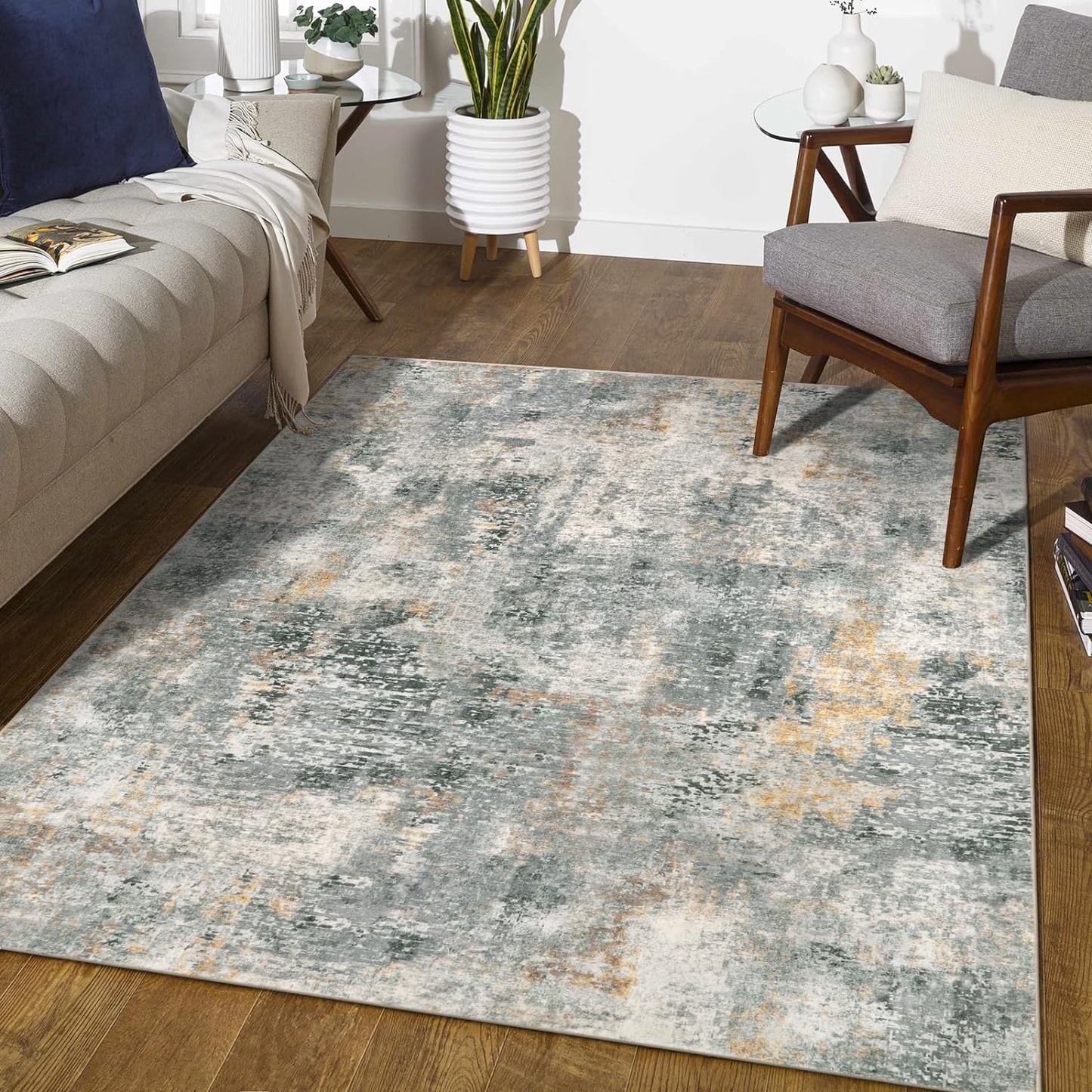 Lahome Modern Abstract Living Room Rug 8x10, Washable 8x10 Area Rugs for Bedroom Stain Resistant Non Slip, Large Red Soft Indoor Carpet for Dining Room Table Home Decor