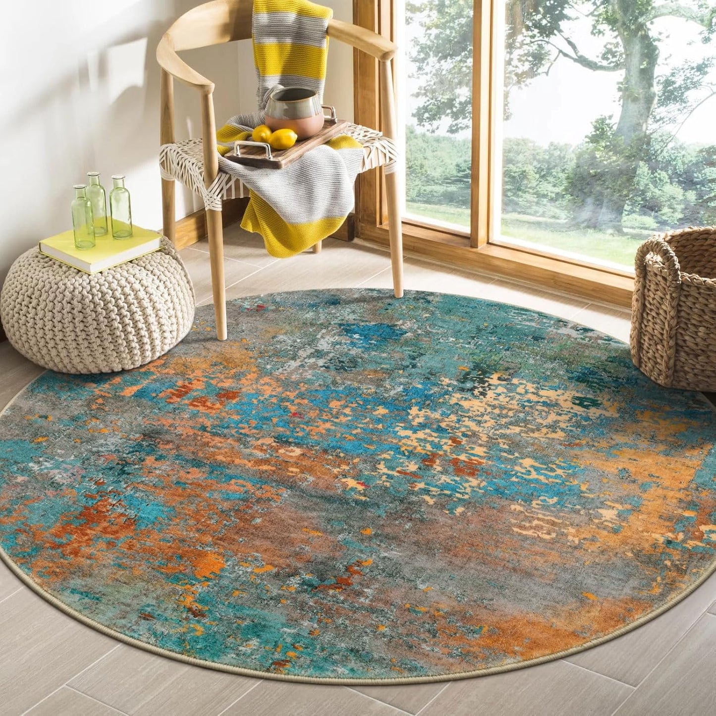 Lahome Modern Abstract Living Room Rug 8x10, Washable 8x10 Area Rugs for Bedroom Stain Resistant Non Slip, Large Red Soft Indoor Carpet for Dining Room Table Home Decor