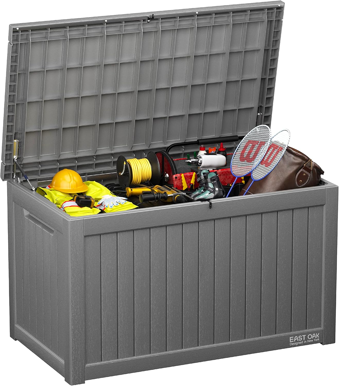 EAST OAK Outdoor Storage Box, 31 Gallon Deck Box Indoor and Outdoor Use, Waterproof Resin Storage Bin for Package Delivery, Patio Cushions, Gardening Tools, Lockable, UV Resistant, Grey