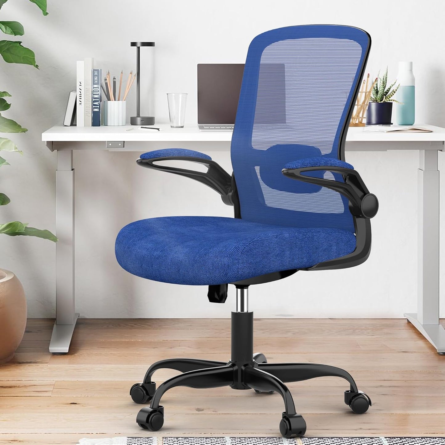 Mimoglad Ergonomic Office Chair - BIFMA Certified, Flip-up Armrests & 135° Recline, Adjustable Lumbar Support - Space-Saving Task Chair for Business/Team Office & Home (Black, 300lbs)