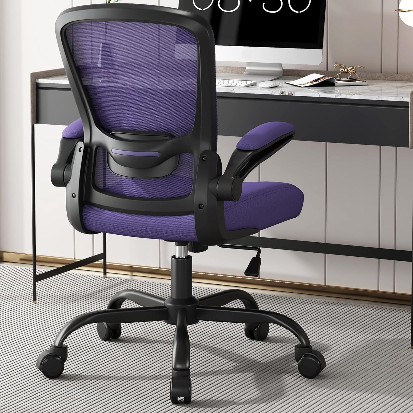 Mimoglad Ergonomic Office Chair - BIFMA Certified, Flip-up Armrests & 135° Recline, Adjustable Lumbar Support - Space-Saving Task Chair for Business/Team Office & Home (Black, 300lbs)
