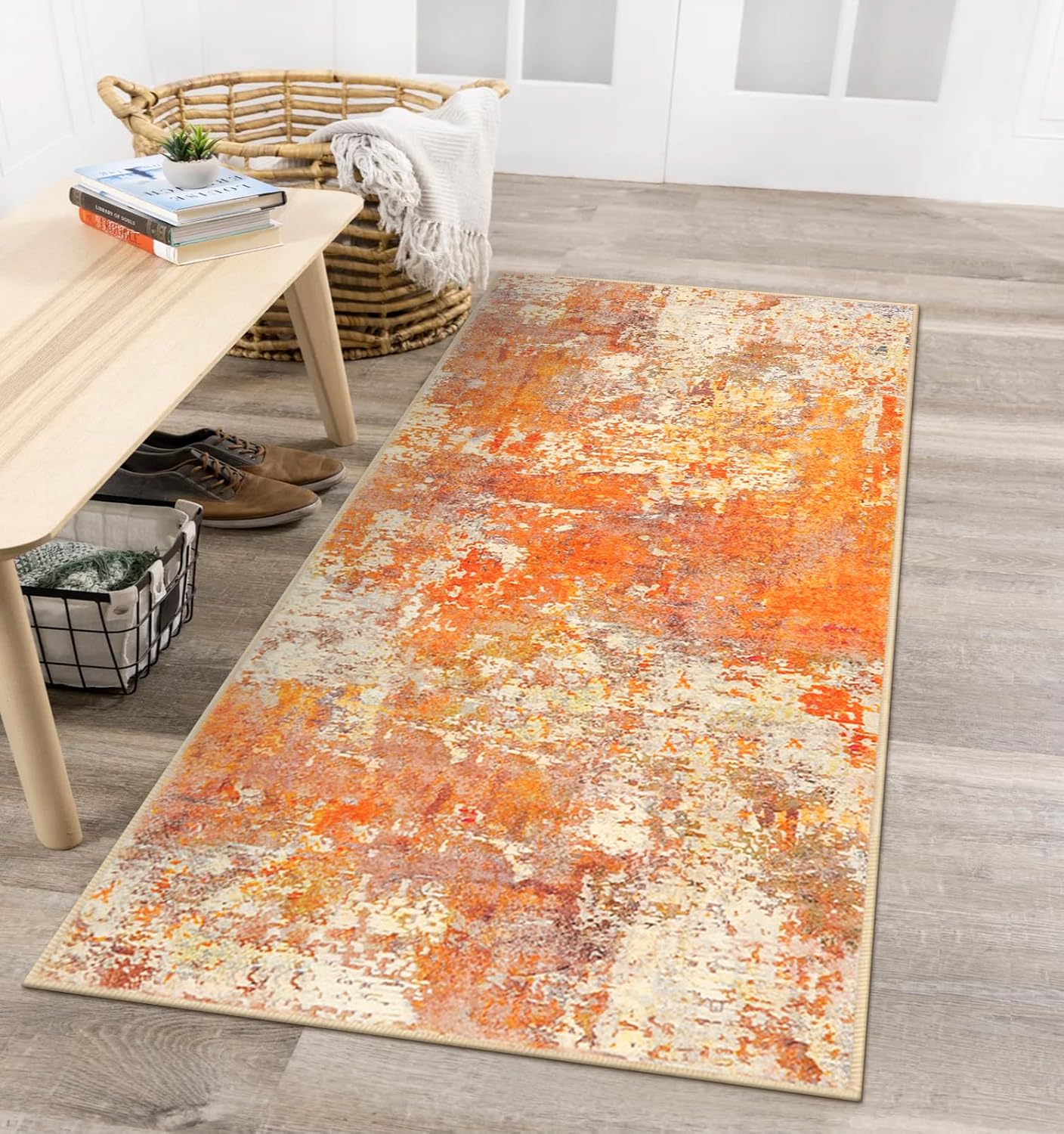 Lahome Modern Abstract Living Room Rug 8x10, Washable 8x10 Area Rugs for Bedroom Stain Resistant Non Slip, Large Red Soft Indoor Carpet for Dining Room Table Home Decor