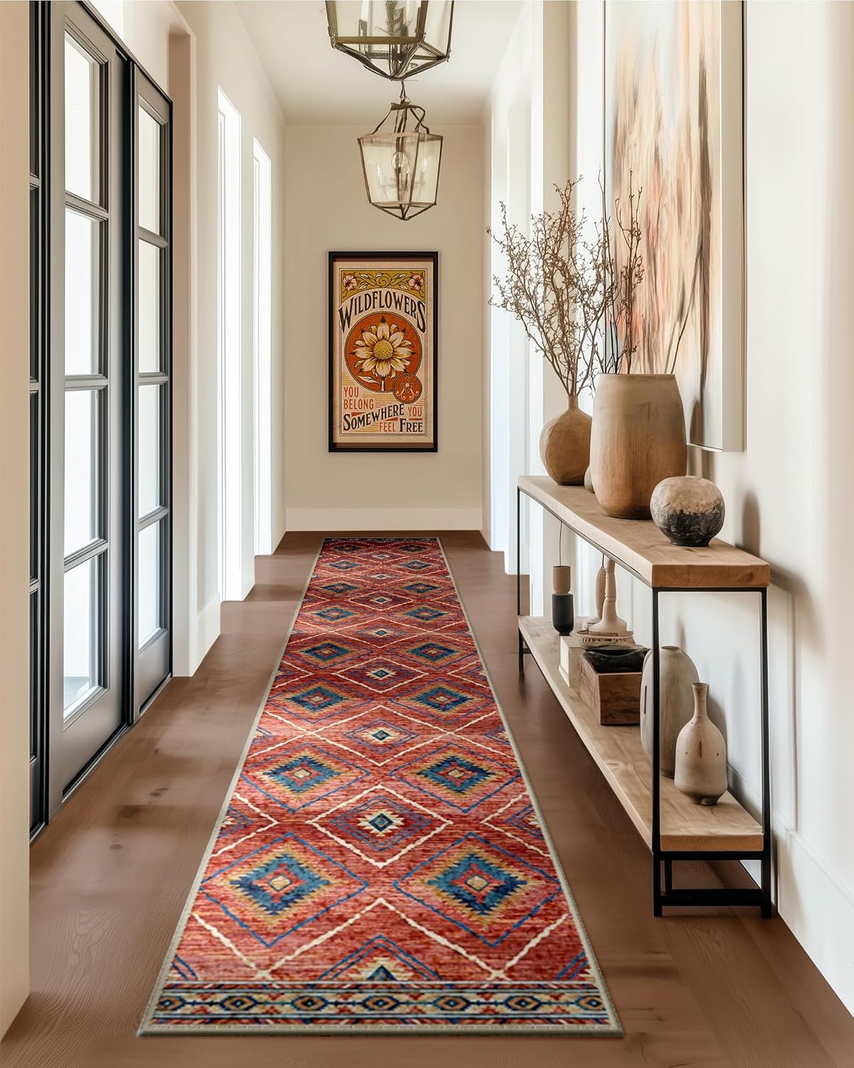 Area Rug 8x10 Rug Machine Washable Non-Slip Low Pile Print Pattern Western Rug for Living Room Bedroom Entryway Tribal Series -Cream/Camel
