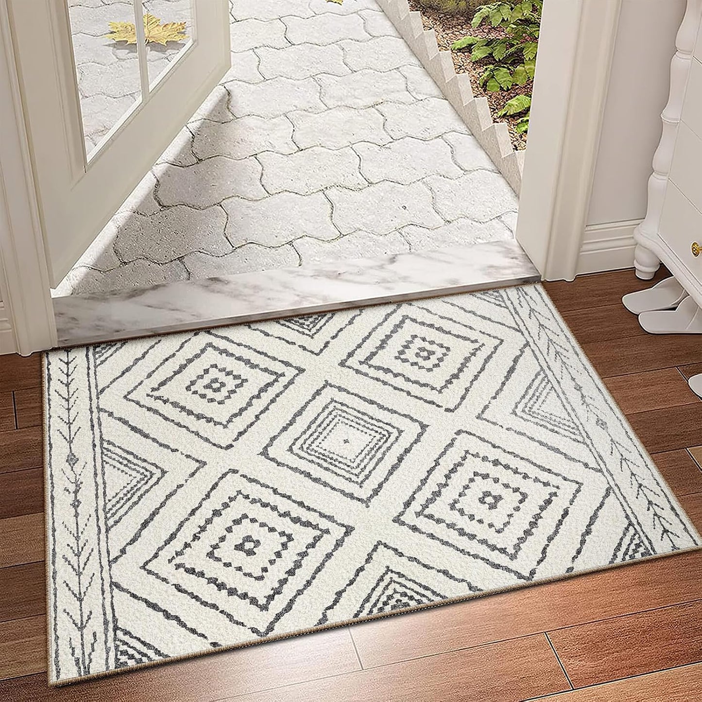 Area Rug 8x10 Rug Machine Washable Non-Slip Low Pile Print Pattern Western Rug for Living Room Bedroom Entryway Tribal Series -Cream/Camel