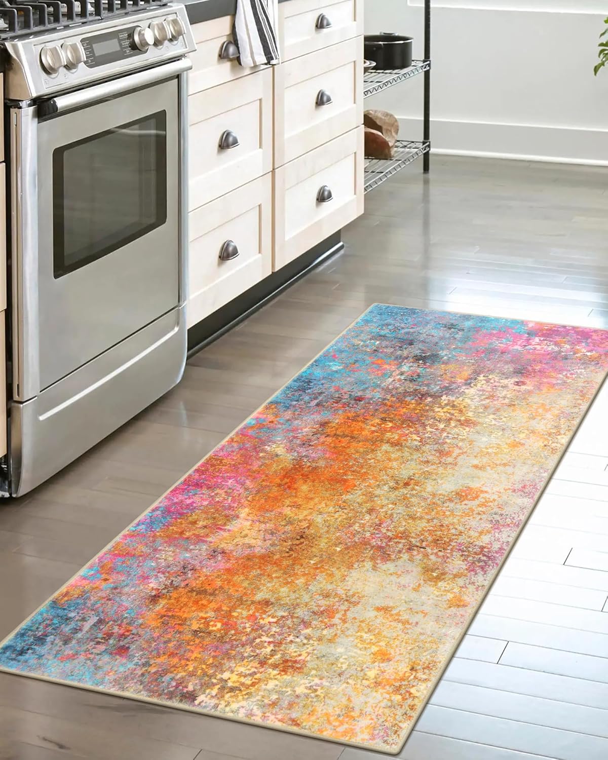 Lahome Modern Abstract Living Room Rug 8x10, Washable 8x10 Area Rugs for Bedroom Stain Resistant Non Slip, Large Red Soft Indoor Carpet for Dining Room Table Home Decor