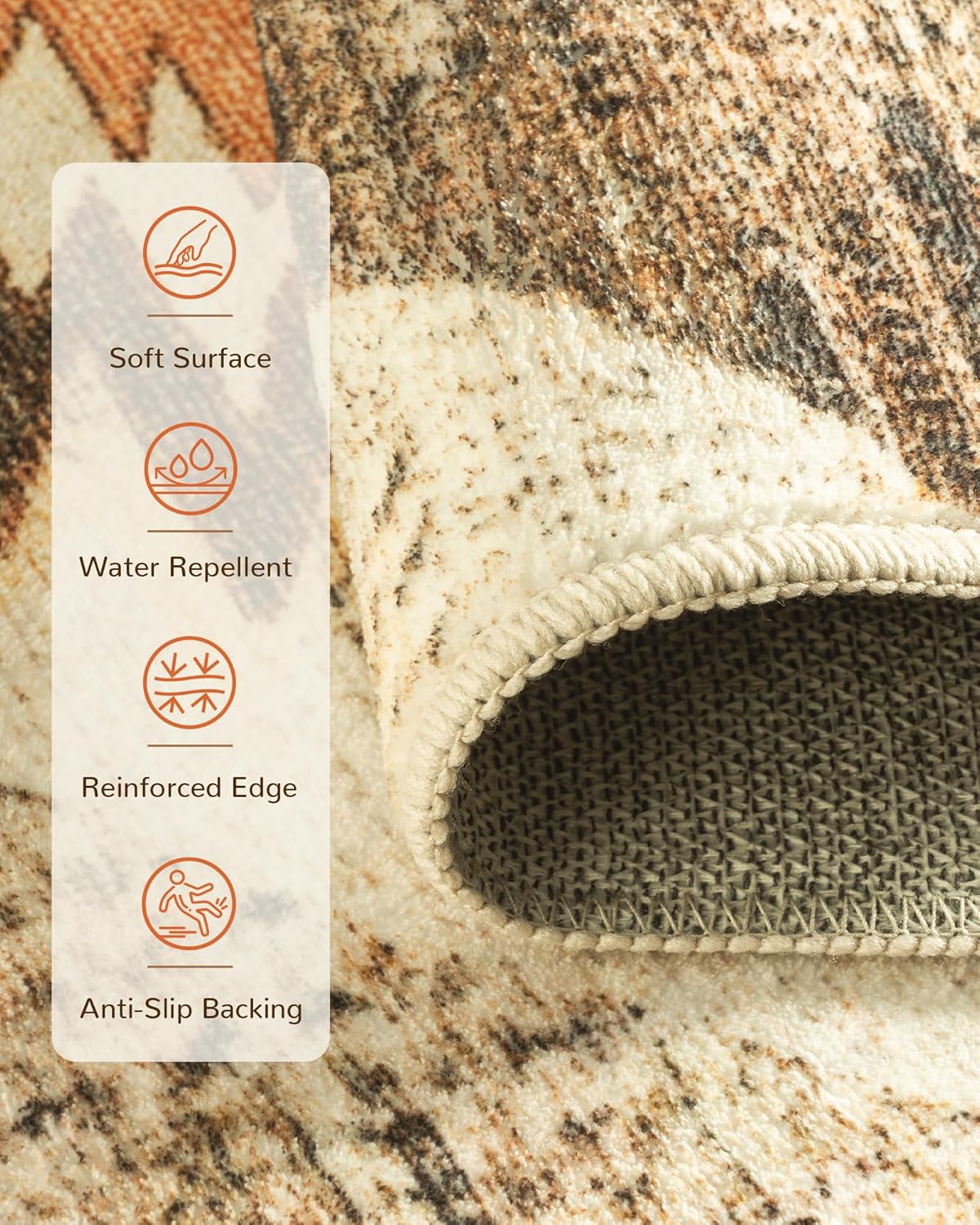 Area Rug 8x10 Rug Machine Washable Non-Slip Low Pile Print Pattern Western Rug for Living Room Bedroom Entryway Tribal Series -Cream/Camel