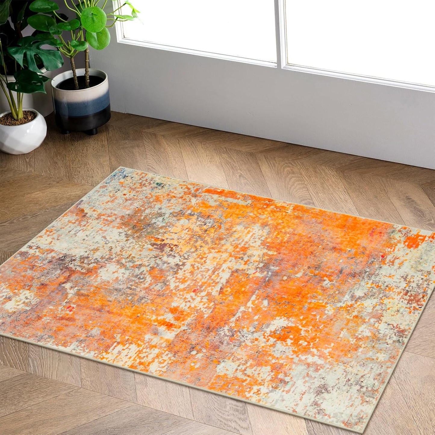 Lahome Modern Abstract Living Room Rug 8x10, Washable 8x10 Area Rugs for Bedroom Stain Resistant Non Slip, Large Red Soft Indoor Carpet for Dining Room Table Home Decor