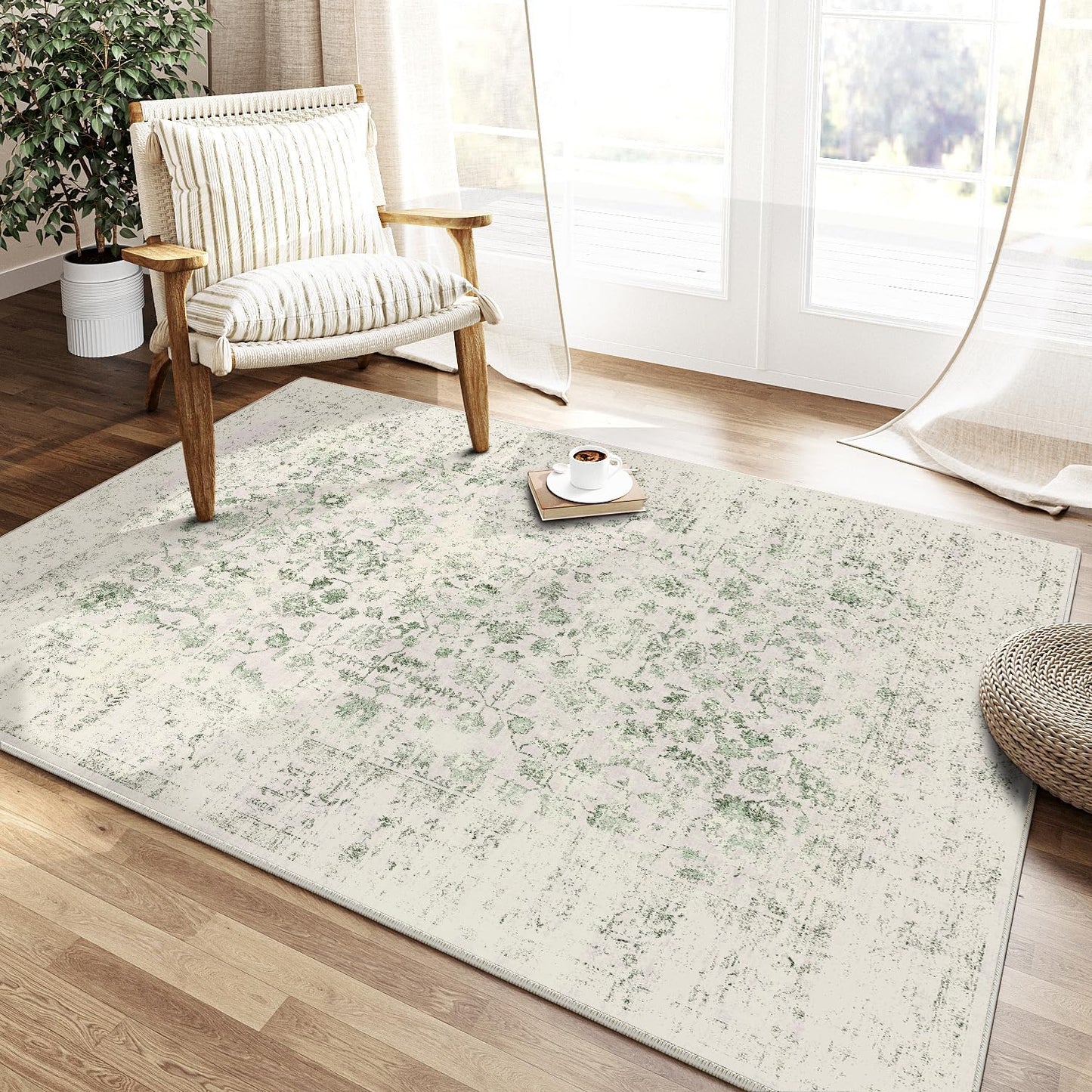 8x10 Machine Washable Rugs Brown Hallway Large Area Rug Indoor Accent Rug Floral Low Pile Carpet Soft Throw Aesthetic Rug Bedroom Living Room Office Dining Room Kitchen Laundry Room