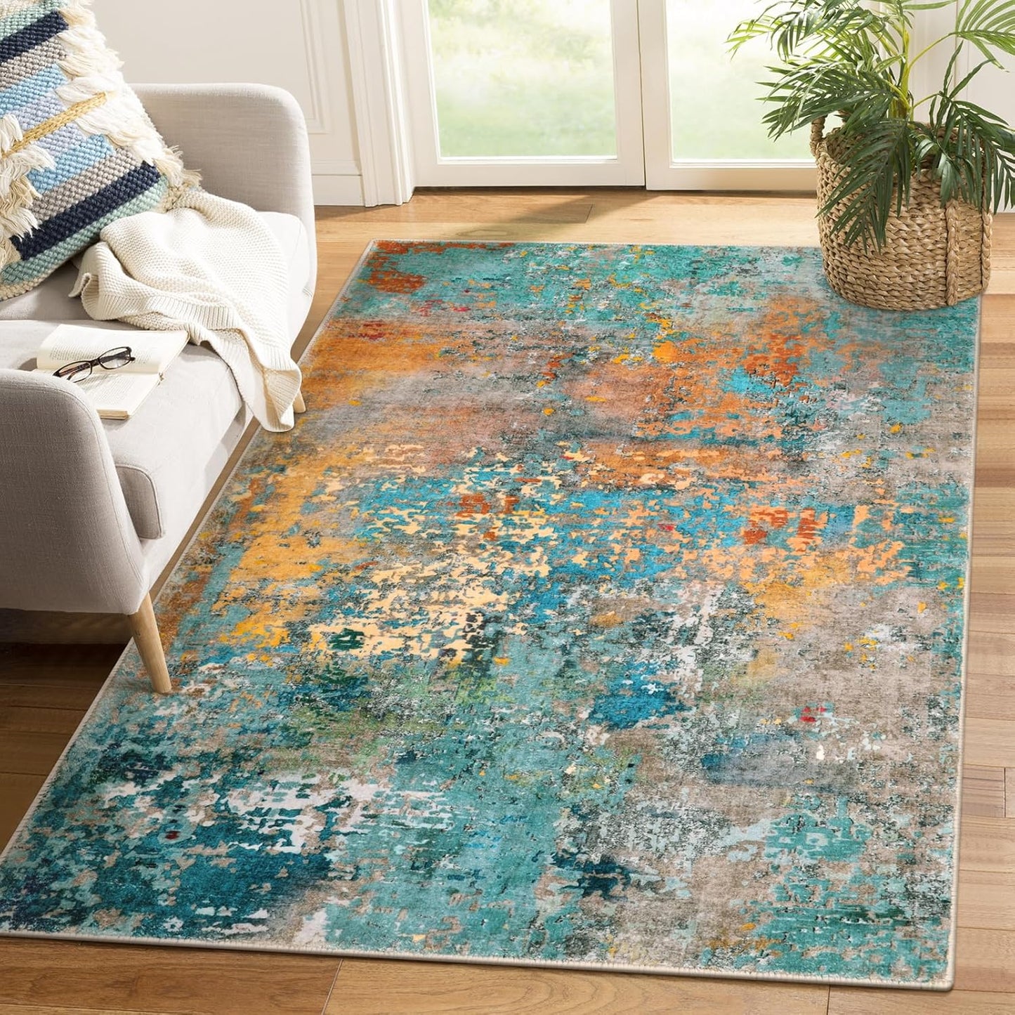 Lahome Modern Abstract Living Room Rug 8x10, Washable 8x10 Area Rugs for Bedroom Stain Resistant Non Slip, Large Red Soft Indoor Carpet for Dining Room Table Home Decor