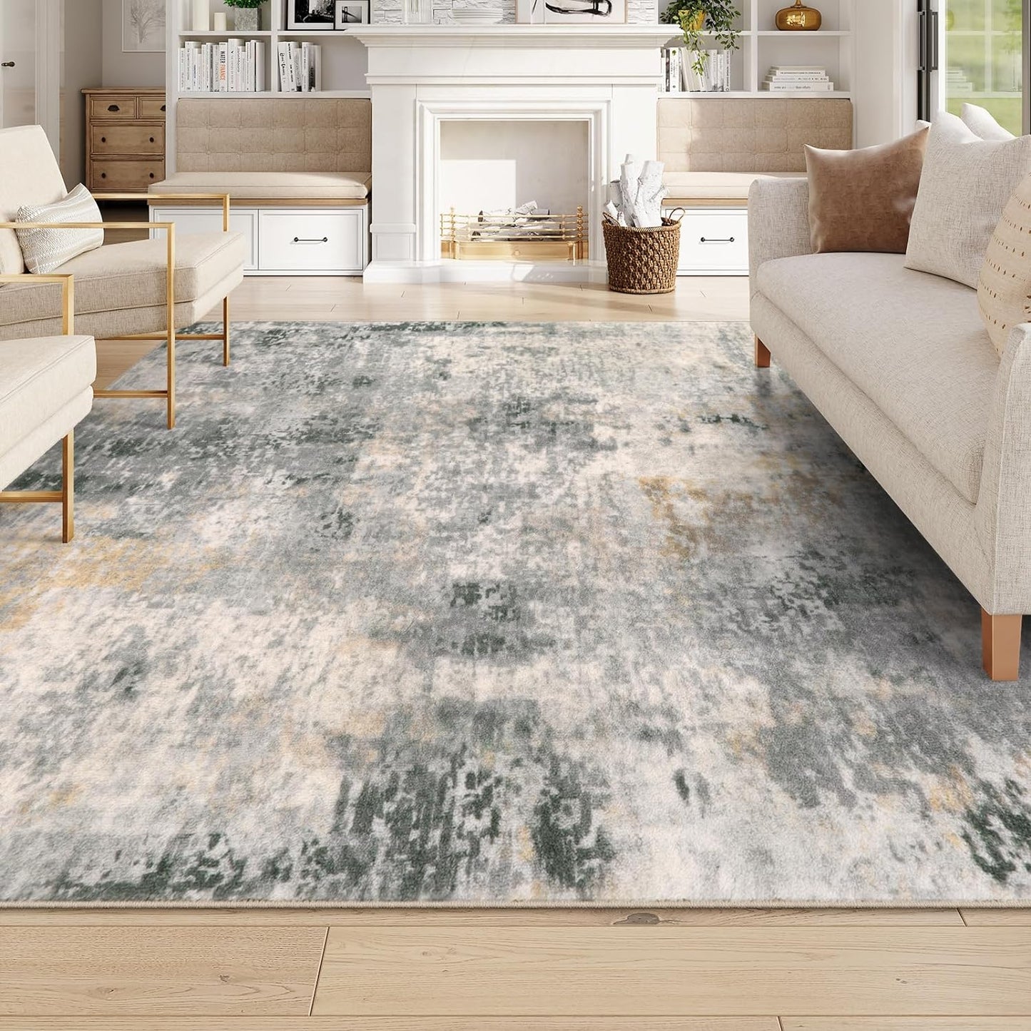 Lahome Modern Abstract Living Room Rug 8x10, Washable 8x10 Area Rugs for Bedroom Stain Resistant Non Slip, Large Red Soft Indoor Carpet for Dining Room Table Home Decor