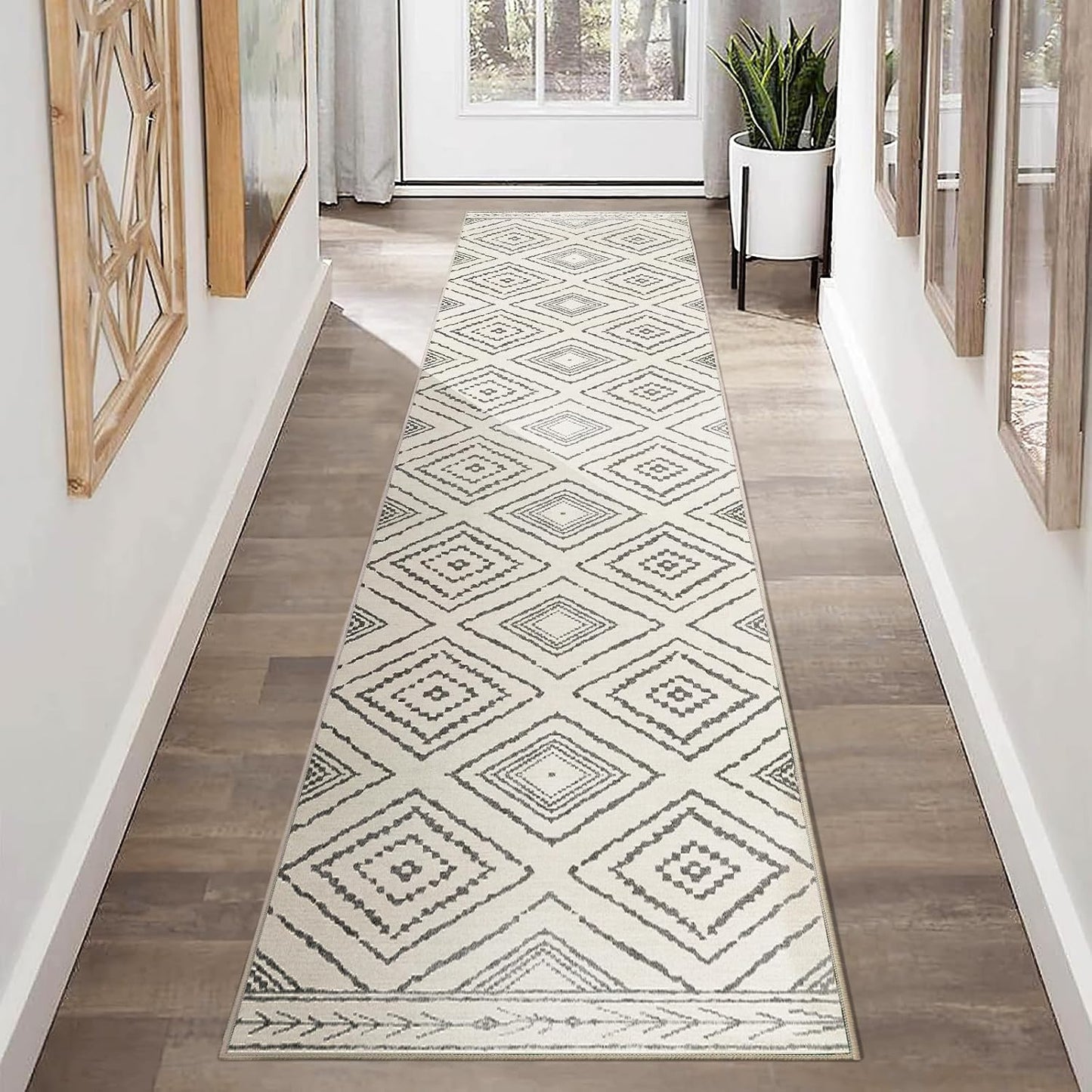 Area Rug 8x10 Rug Machine Washable Non-Slip Low Pile Print Pattern Western Rug for Living Room Bedroom Entryway Tribal Series -Cream/Camel