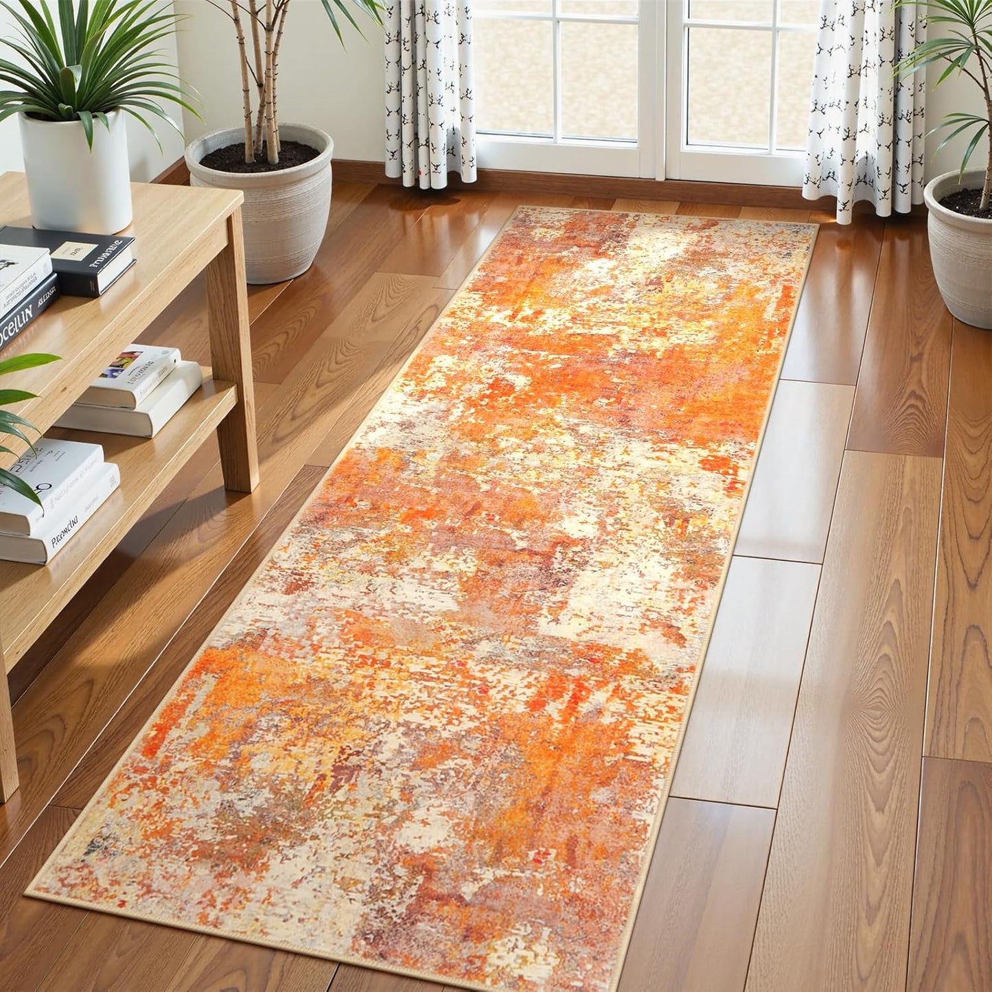 Lahome Modern Abstract Living Room Rug 8x10, Washable 8x10 Area Rugs for Bedroom Stain Resistant Non Slip, Large Red Soft Indoor Carpet for Dining Room Table Home Decor