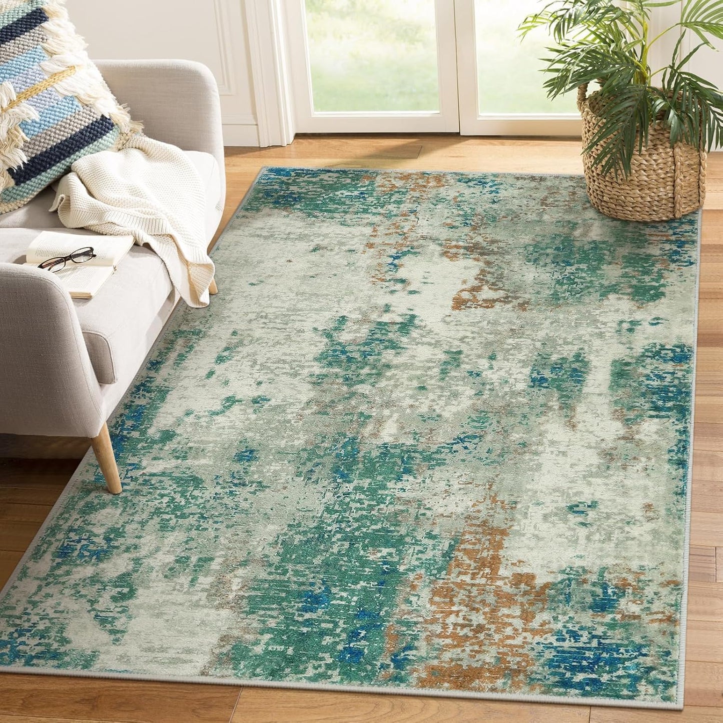Lahome Modern Abstract Living Room Rug 8x10, Washable 8x10 Area Rugs for Bedroom Stain Resistant Non Slip, Large Red Soft Indoor Carpet for Dining Room Table Home Decor