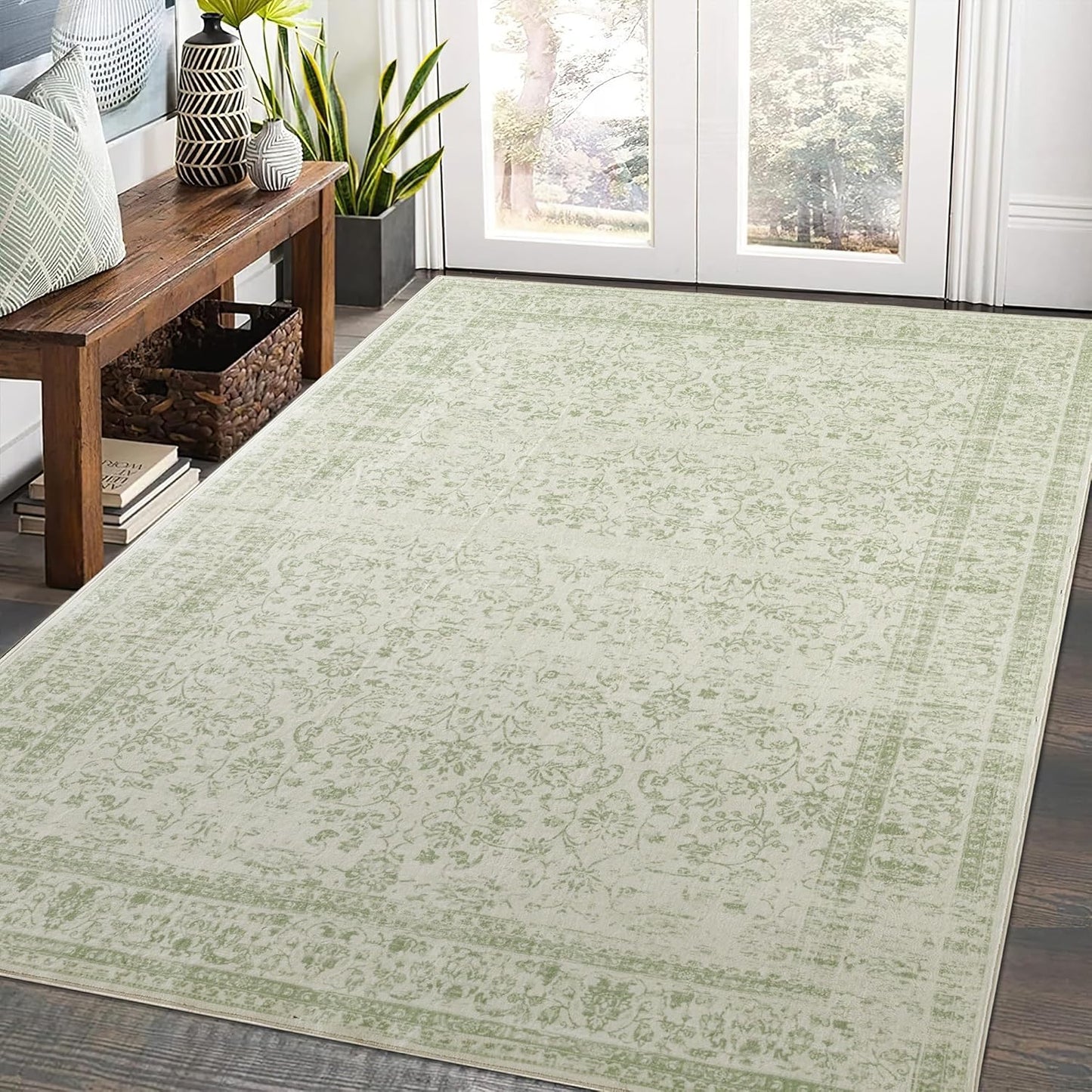 Pink Area Rug for Living Room Soft Washable Faux Wool Neutral Boho Floral Big Nursery Bed Bedroom Livingroom Carpet Size Extra Large Area Rugs 8x10
