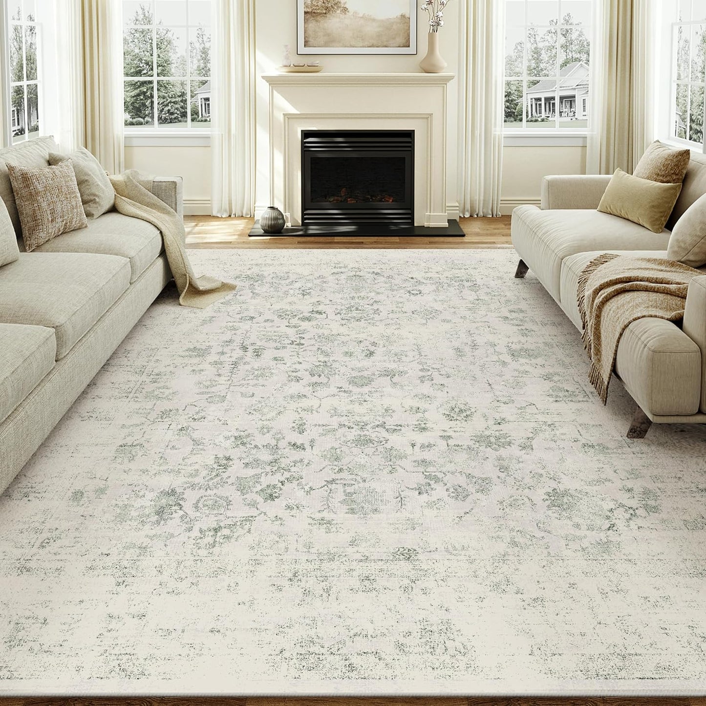 8x10 Machine Washable Rugs Brown Hallway Large Area Rug Indoor Accent Rug Floral Low Pile Carpet Soft Throw Aesthetic Rug Bedroom Living Room Office Dining Room Kitchen Laundry Room