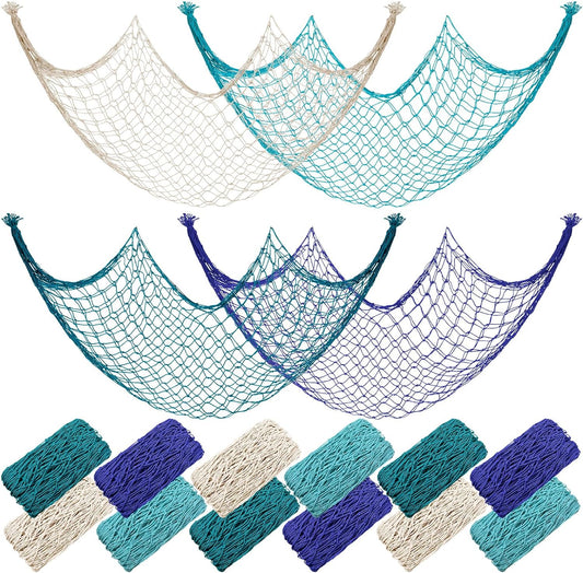 12 Pack Natural Fish Netting Decorative 80 x 40 Inch Fish Net Decorations for Pirate Party Ocean Beach Wall Hanging Decoration Nautical Sea Party Decorations Photo Picture(Novel Color)