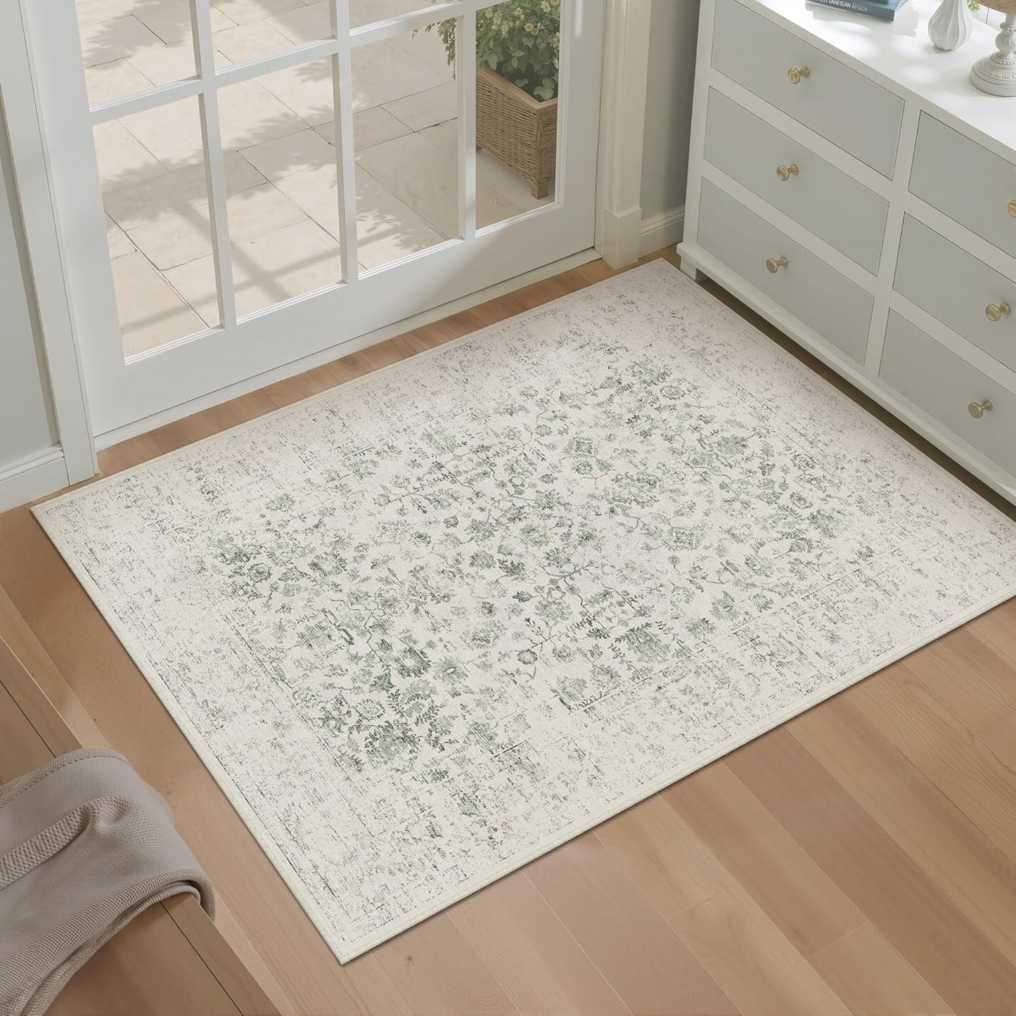 8x10 Machine Washable Rugs Brown Hallway Large Area Rug Indoor Accent Rug Floral Low Pile Carpet Soft Throw Aesthetic Rug Bedroom Living Room Office Dining Room Kitchen Laundry Room