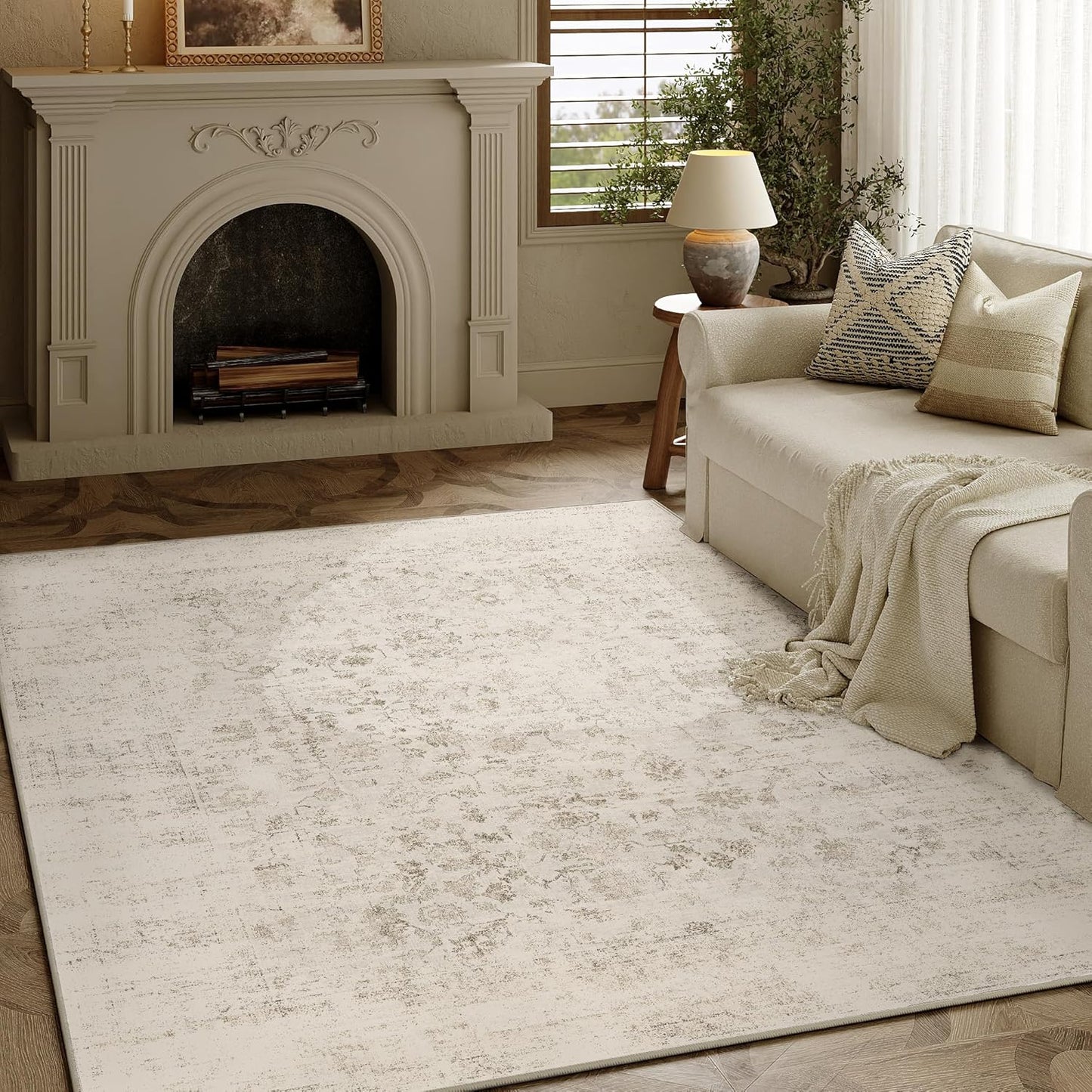 8x10 Machine Washable Rugs Brown Hallway Large Area Rug Indoor Accent Rug Floral Low Pile Carpet Soft Throw Aesthetic Rug Bedroom Living Room Office Dining Room Kitchen Laundry Room