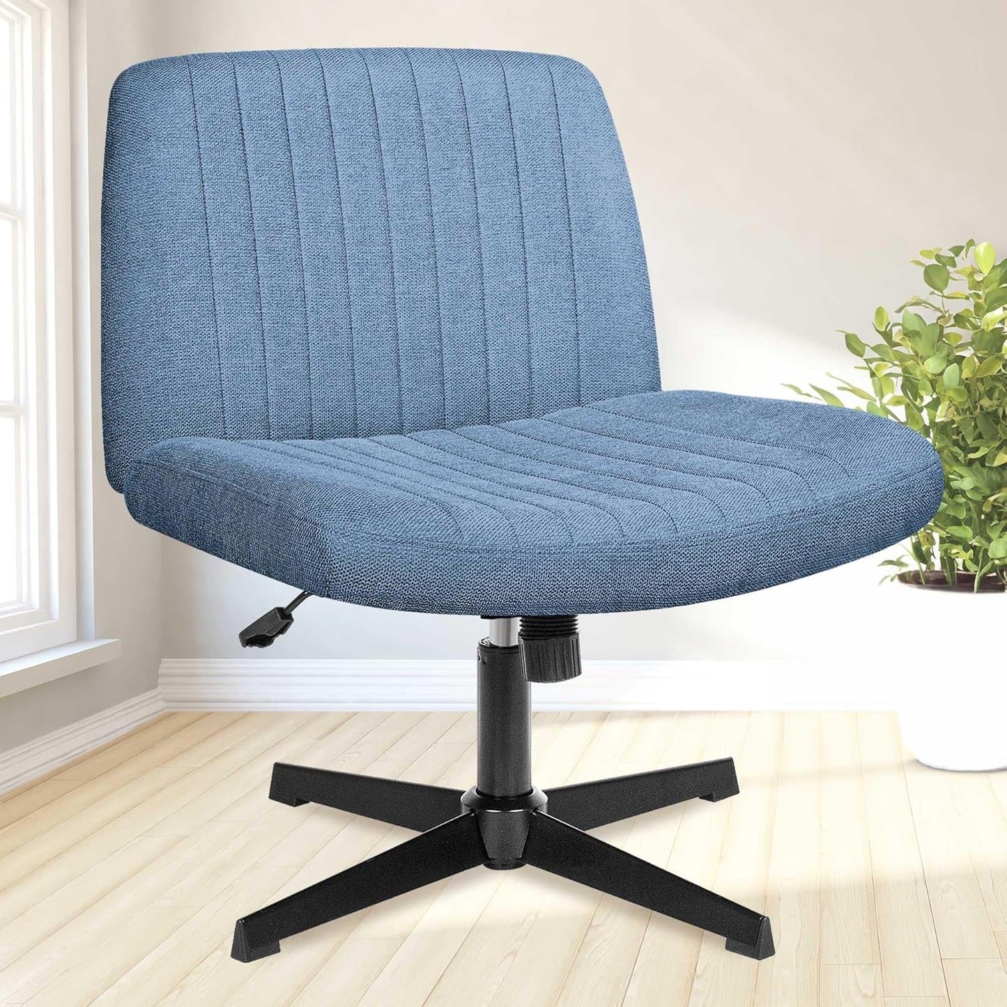 NEO CHAIR Criss Cross Wide Chair Comfy No Wheels Armless Cross Legged Swivel Office Vanity Desk Chair Adjustable Computer Task for Home Office Fabric (Ivory)