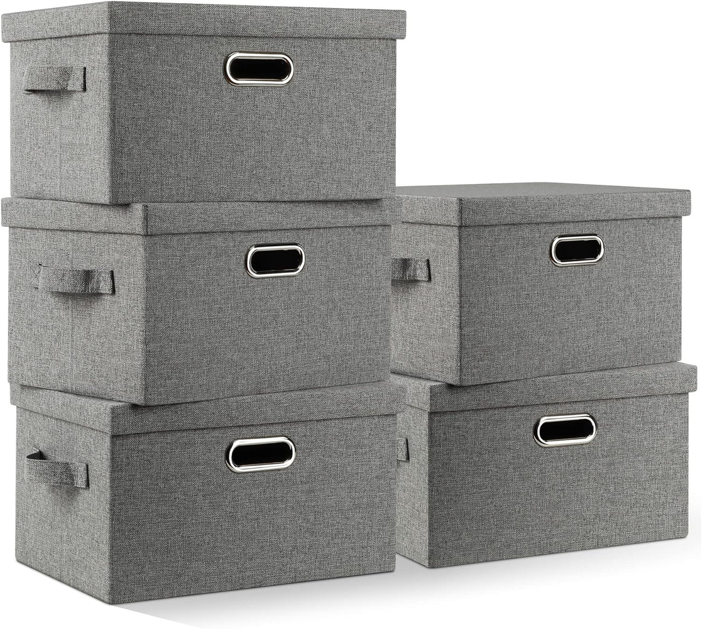 Large 17" 36 Quart Collapsible Stackable Storage Bins with Lids, 3 Packs Beige Linen Fabric Closet Boxes with Lids, Storage Cube Baskets Container Organizers for Bedroom Office(17 x12 x11)