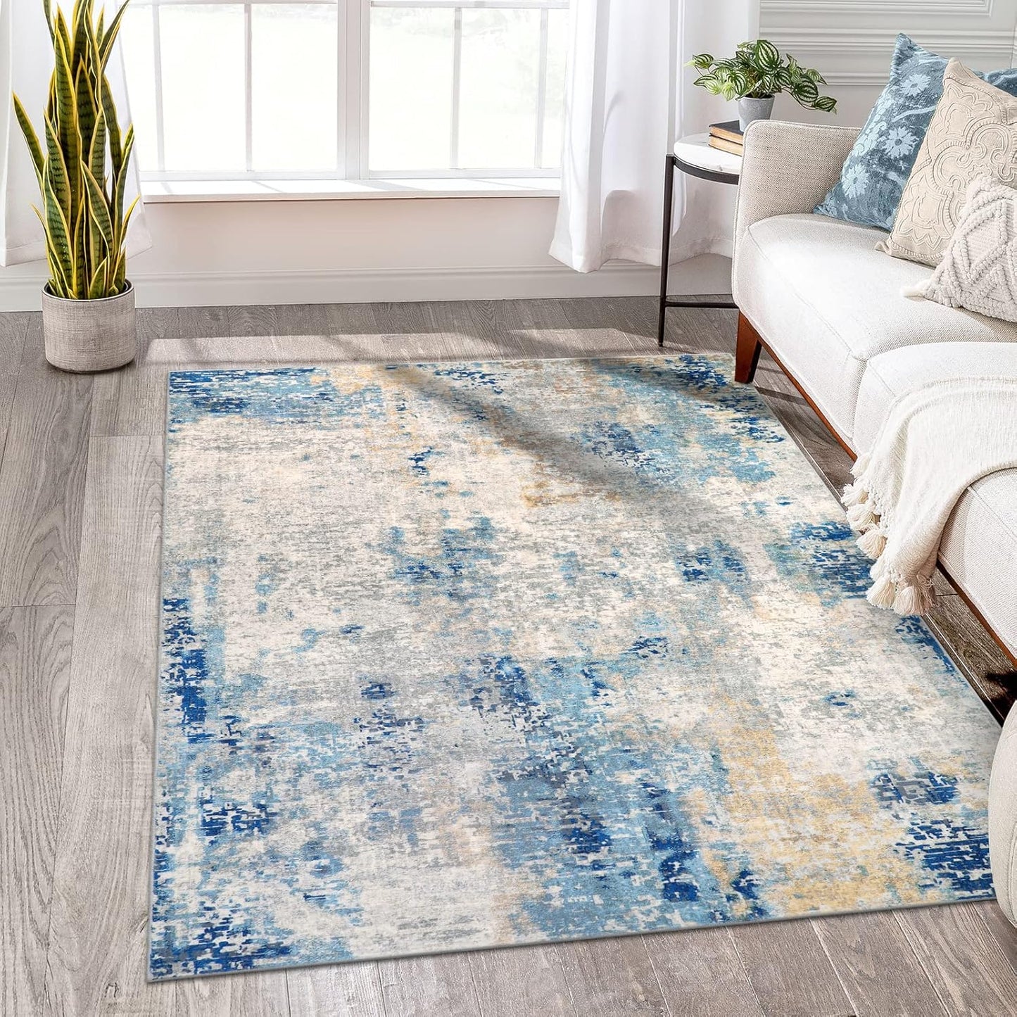 Lahome Modern Abstract Living Room Rug 8x10, Washable 8x10 Area Rugs for Bedroom Stain Resistant Non Slip, Large Red Soft Indoor Carpet for Dining Room Table Home Decor