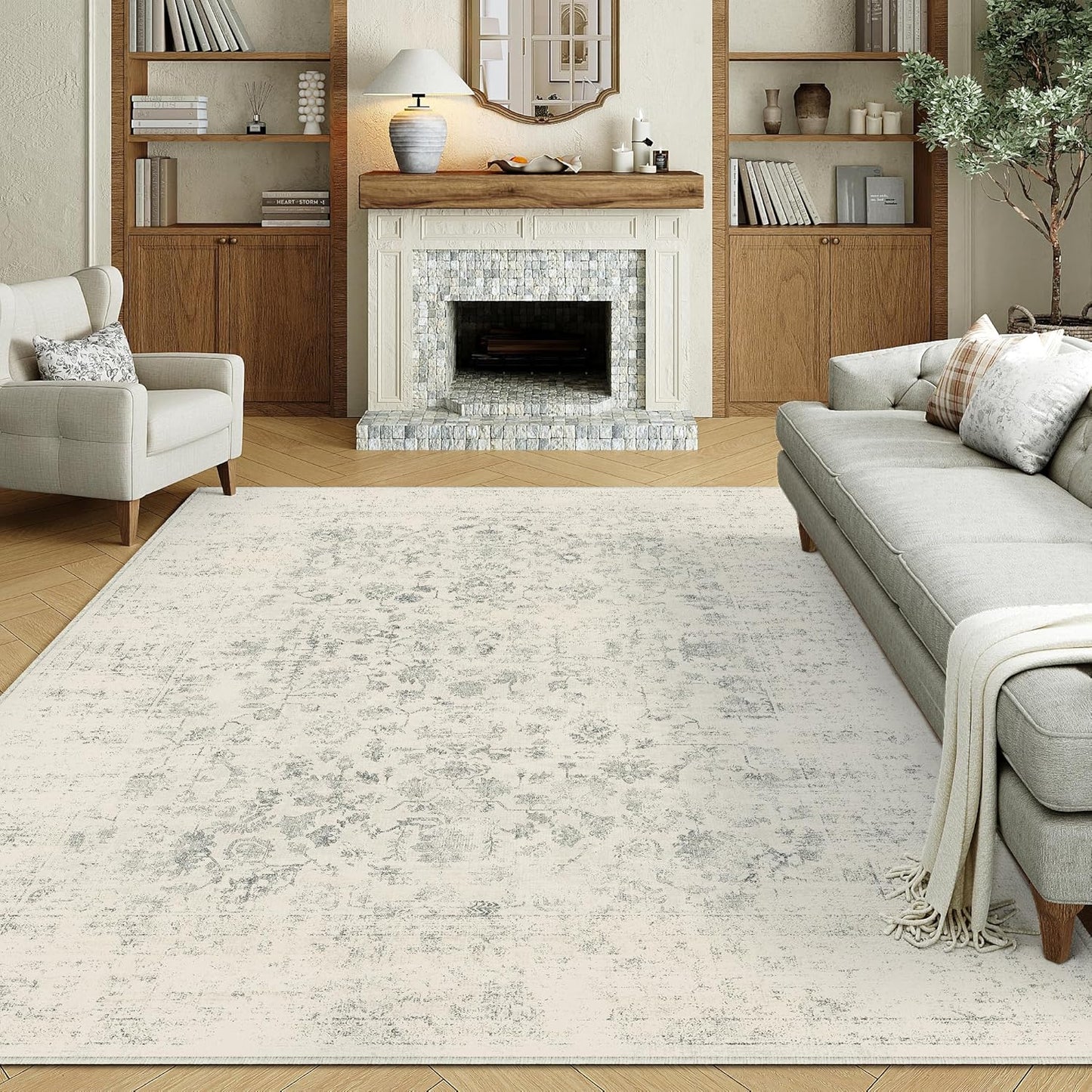 8x10 Machine Washable Rugs Brown Hallway Large Area Rug Indoor Accent Rug Floral Low Pile Carpet Soft Throw Aesthetic Rug Bedroom Living Room Office Dining Room Kitchen Laundry Room