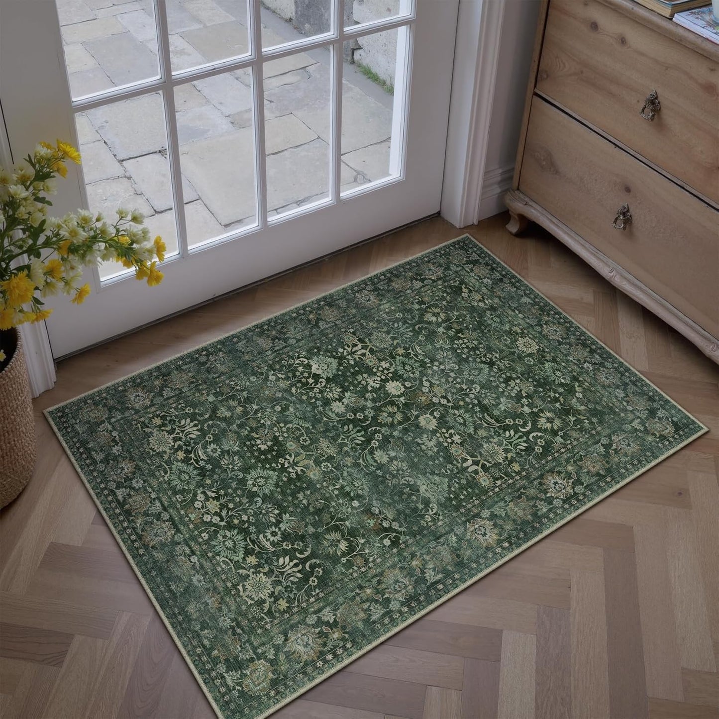 8x10 Machine Washable Rugs Brown Hallway Large Area Rug Indoor Accent Rug Floral Low Pile Carpet Soft Throw Aesthetic Rug Bedroom Living Room Office Dining Room Kitchen Laundry Room