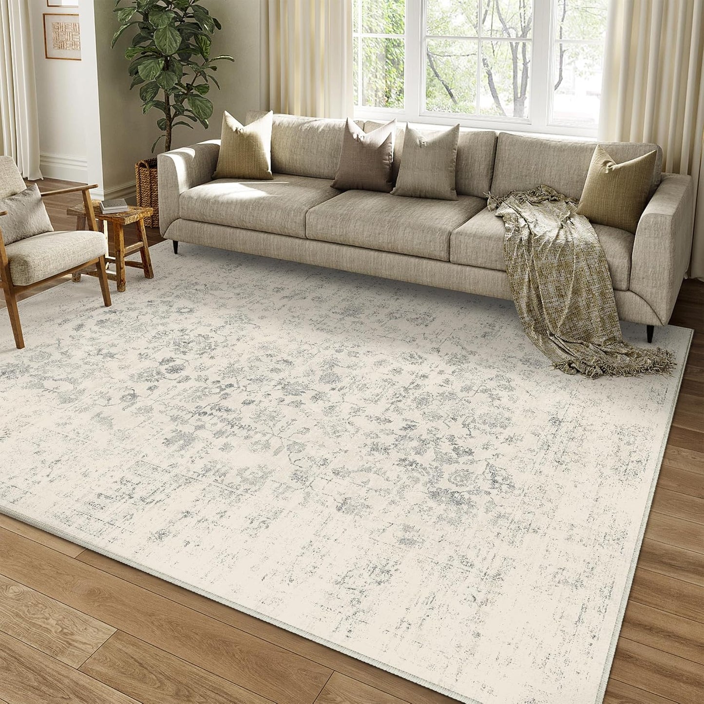 8x10 Machine Washable Rugs Brown Hallway Large Area Rug Indoor Accent Rug Floral Low Pile Carpet Soft Throw Aesthetic Rug Bedroom Living Room Office Dining Room Kitchen Laundry Room