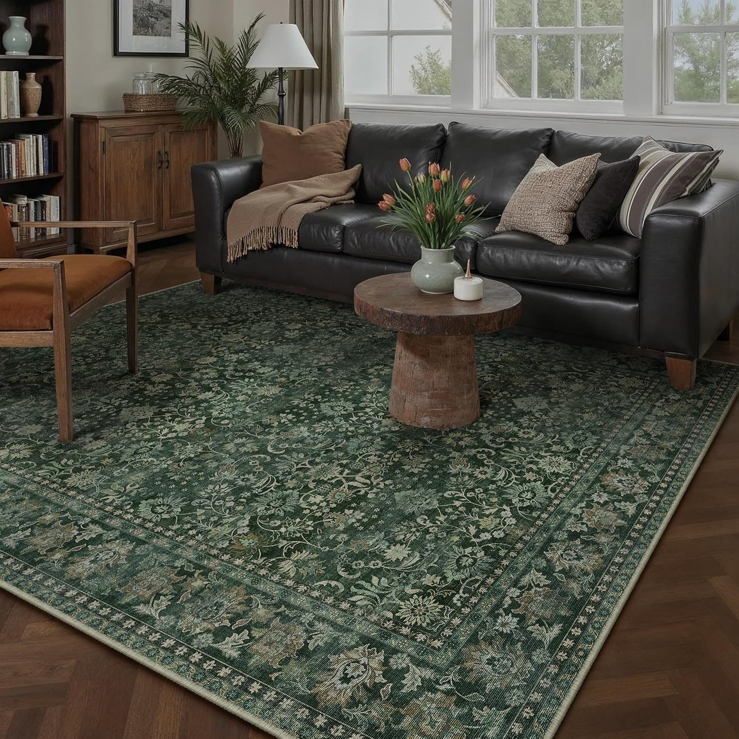8x10 Machine Washable Rugs Brown Hallway Large Area Rug Indoor Accent Rug Floral Low Pile Carpet Soft Throw Aesthetic Rug Bedroom Living Room Office Dining Room Kitchen Laundry Room