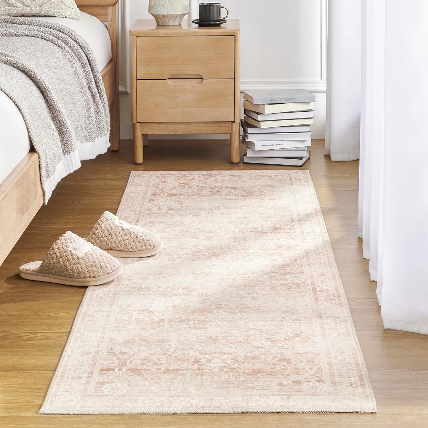 Pink Area Rug for Living Room Soft Washable Faux Wool Neutral Boho Floral Big Nursery Bed Bedroom Livingroom Carpet Size Extra Large Area Rugs 8x10