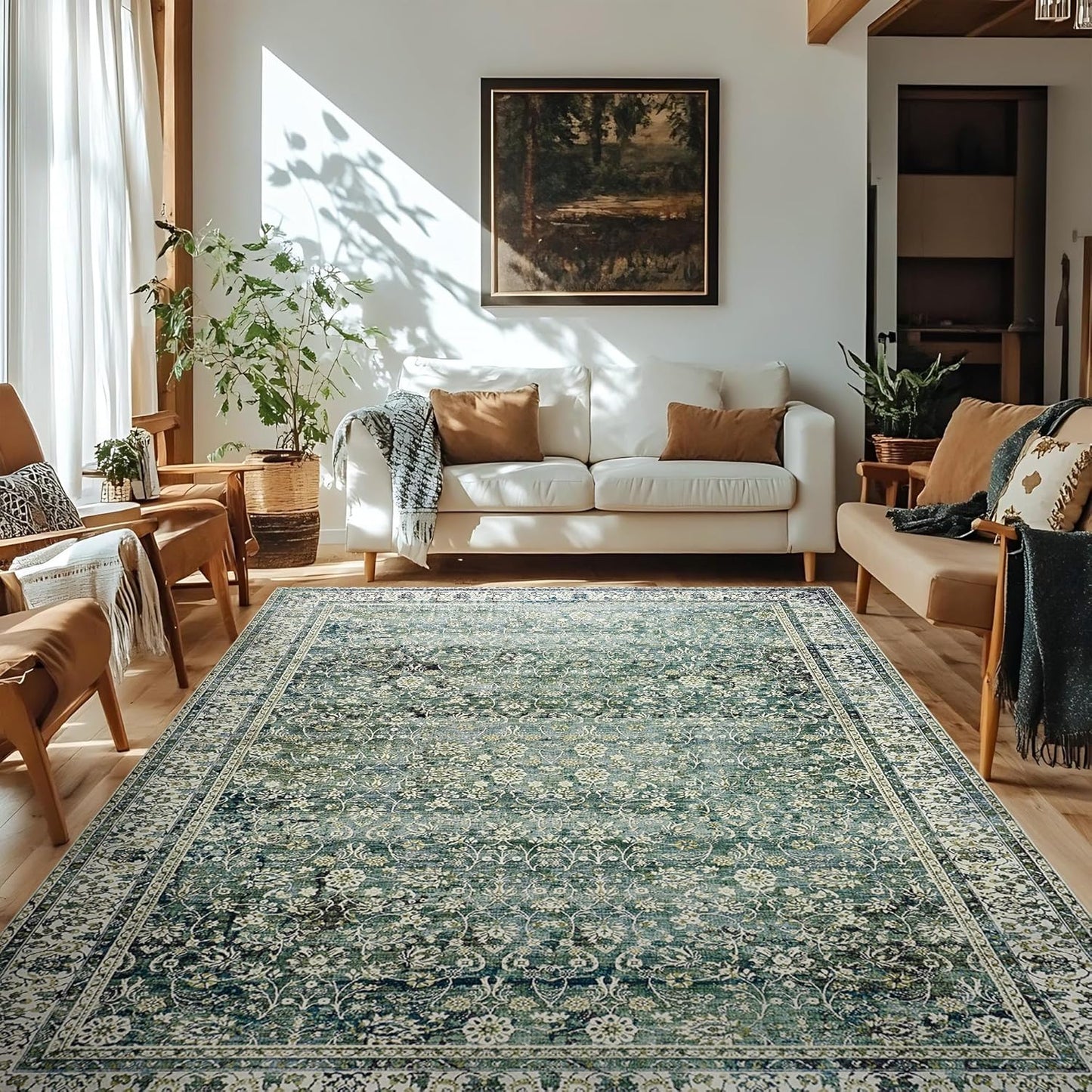 Pink Area Rug for Living Room Soft Washable Faux Wool Neutral Boho Floral Big Nursery Bed Bedroom Livingroom Carpet Size Extra Large Area Rugs 8x10