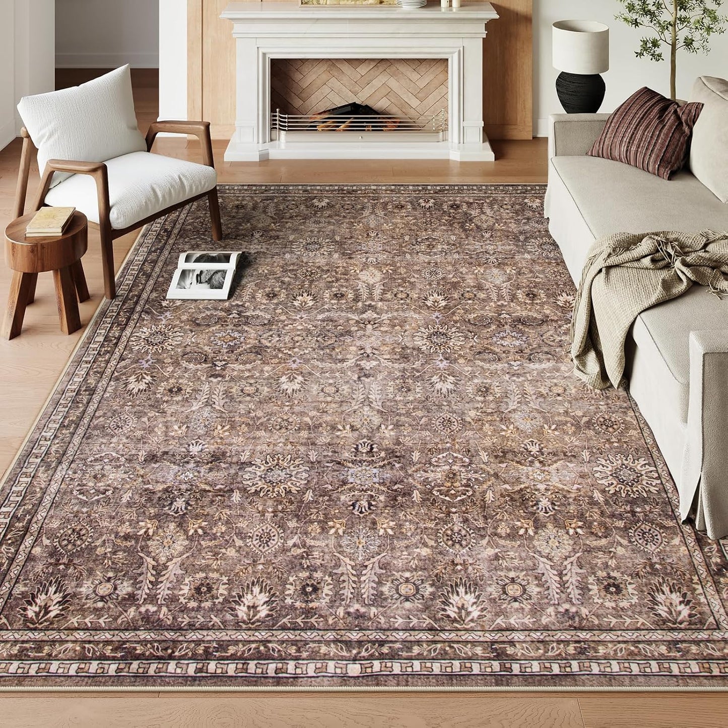Lahome Green 8x10 Rugs for Living Room, Boho Washable Area Rugs for Bedroom, Rubber Backed Non Slip Floor Carpets for Dining Room Home Apartment, Dark Olive Green