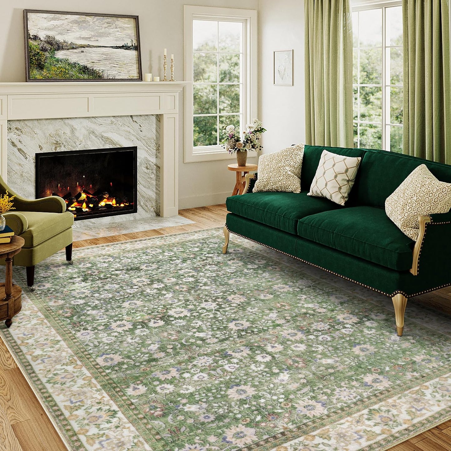 8x10 Machine Washable Rugs Brown Hallway Large Area Rug Indoor Accent Rug Floral Low Pile Carpet Soft Throw Aesthetic Rug Bedroom Living Room Office Dining Room Kitchen Laundry Room