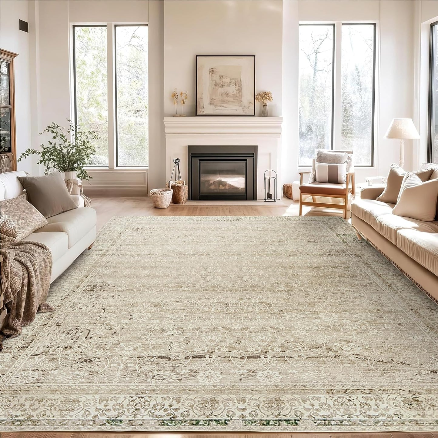 Pink Area Rug for Living Room Soft Washable Faux Wool Neutral Boho Floral Big Nursery Bed Bedroom Livingroom Carpet Size Extra Large Area Rugs 8x10