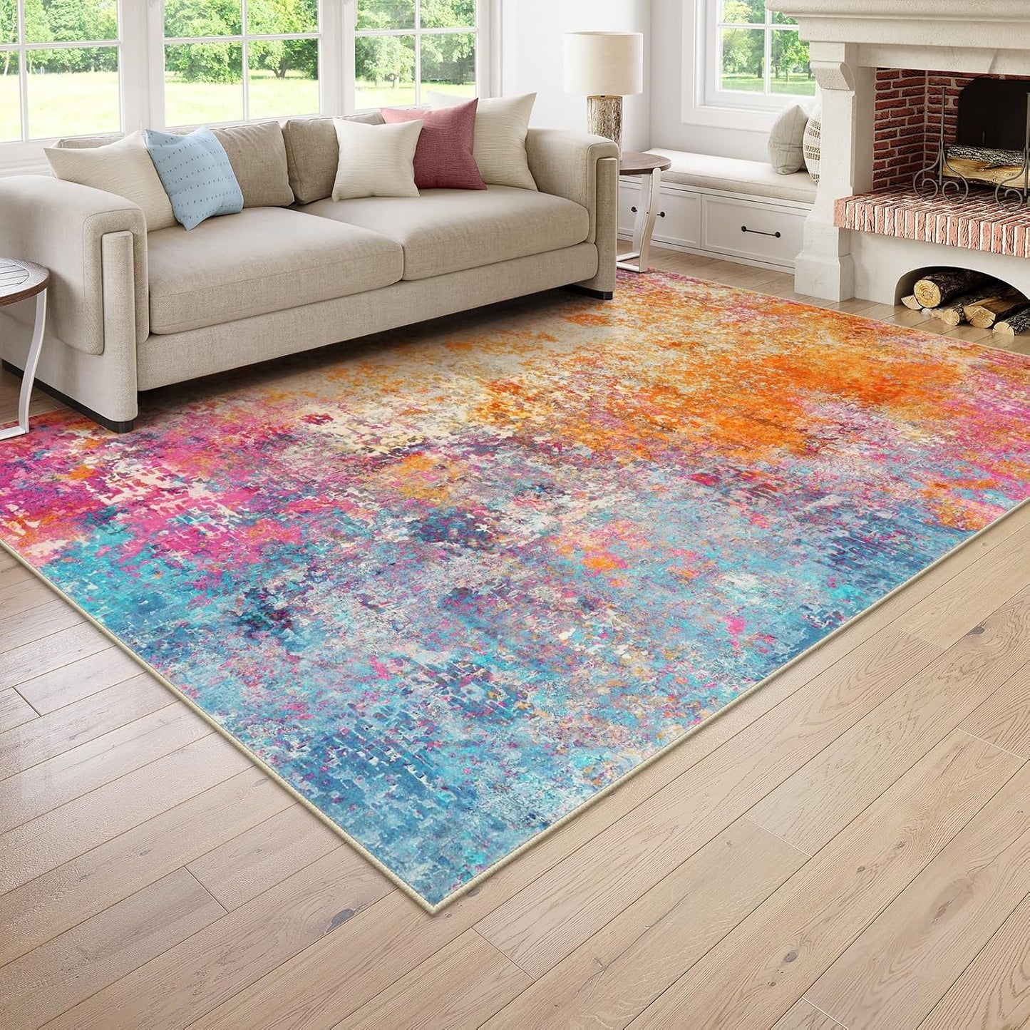 Lahome Modern Abstract Living Room Rug 8x10, Washable 8x10 Area Rugs for Bedroom Stain Resistant Non Slip, Large Red Soft Indoor Carpet for Dining Room Table Home Decor