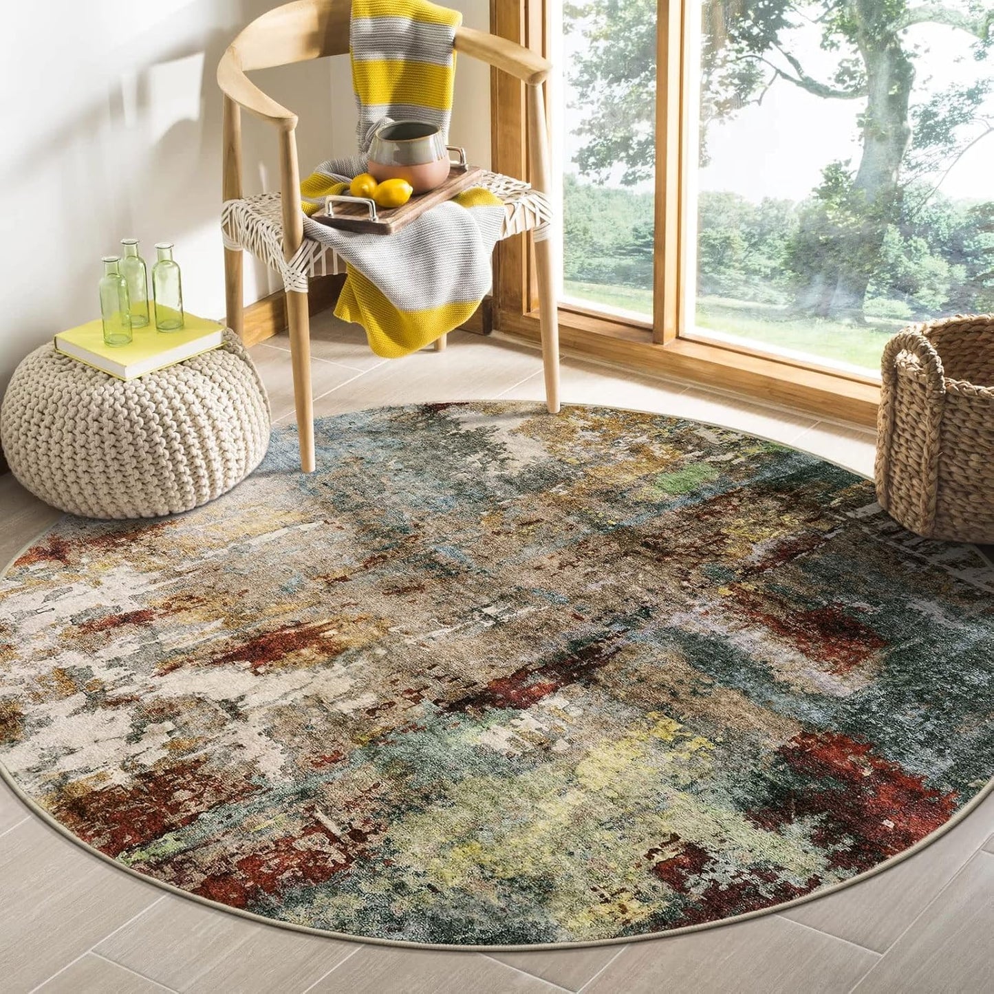 Lahome Modern Abstract Living Room Rug 8x10, Washable 8x10 Area Rugs for Bedroom Stain Resistant Non Slip, Large Red Soft Indoor Carpet for Dining Room Table Home Decor