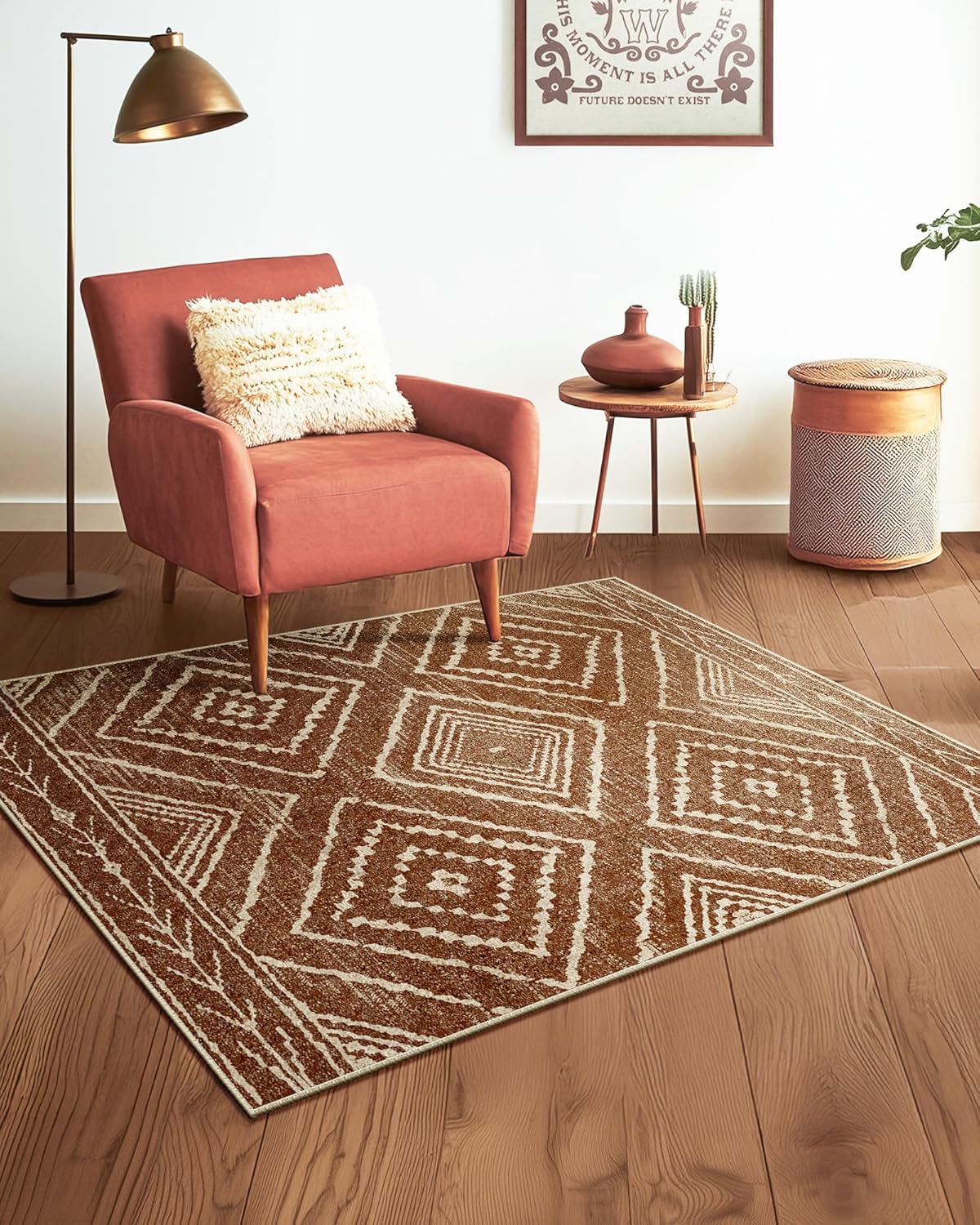 Area Rug 8x10 Rug Machine Washable Non-Slip Low Pile Print Pattern Western Rug for Living Room Bedroom Entryway Tribal Series -Cream/Camel