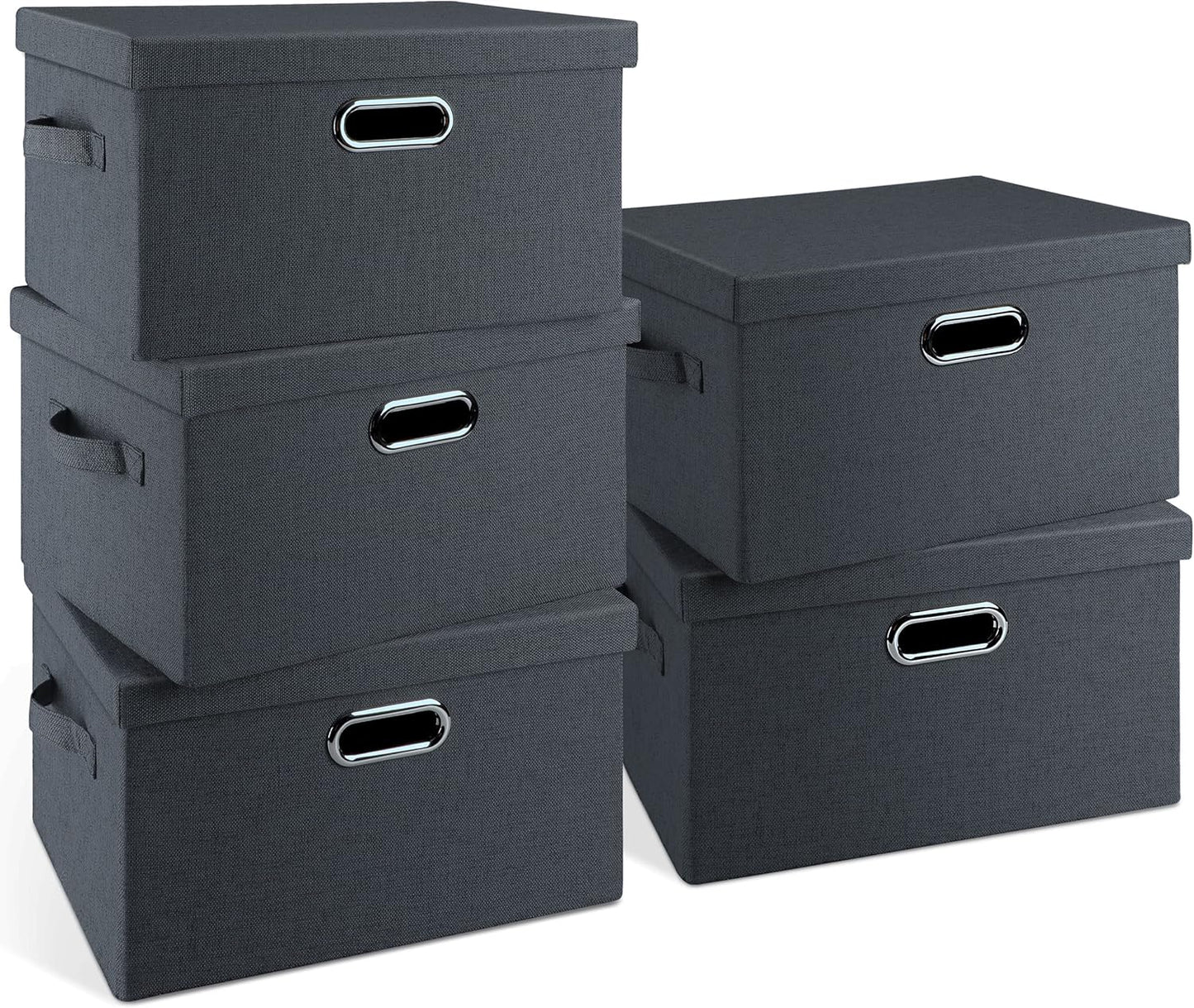 Large 17" 36 Quart Collapsible Stackable Storage Bins with Lids, 3 Packs Beige Linen Fabric Closet Boxes with Lids, Storage Cube Baskets Container Organizers for Bedroom Office(17 x12 x11)