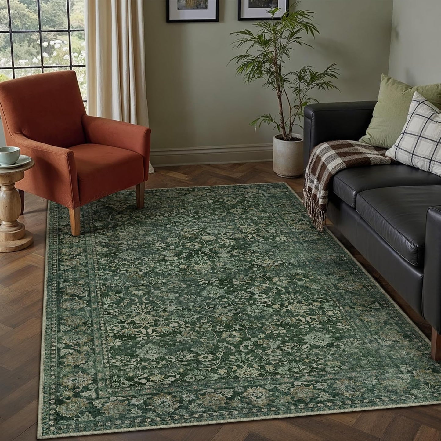 8x10 Machine Washable Rugs Brown Hallway Large Area Rug Indoor Accent Rug Floral Low Pile Carpet Soft Throw Aesthetic Rug Bedroom Living Room Office Dining Room Kitchen Laundry Room