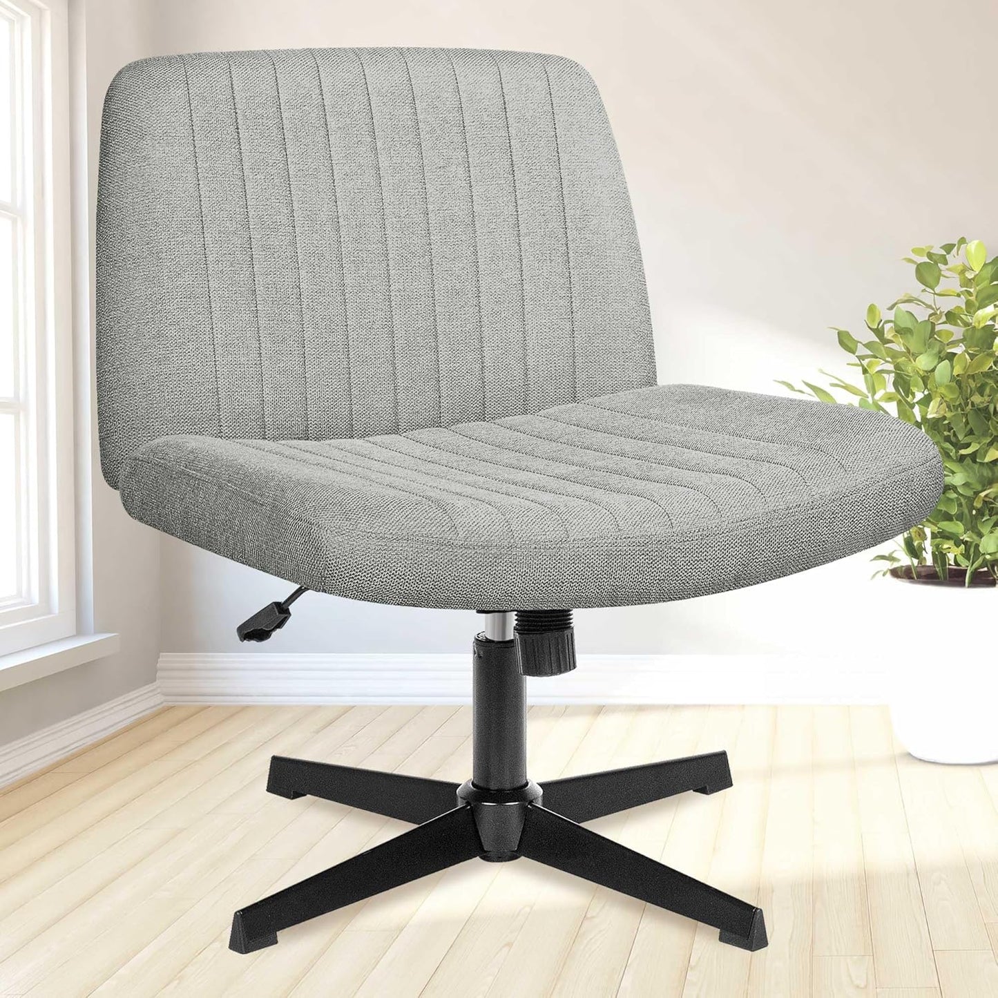 NEO CHAIR Criss Cross Wide Chair Comfy No Wheels Armless Cross Legged Swivel Office Vanity Desk Chair Adjustable Computer Task for Home Office Fabric (Ivory)