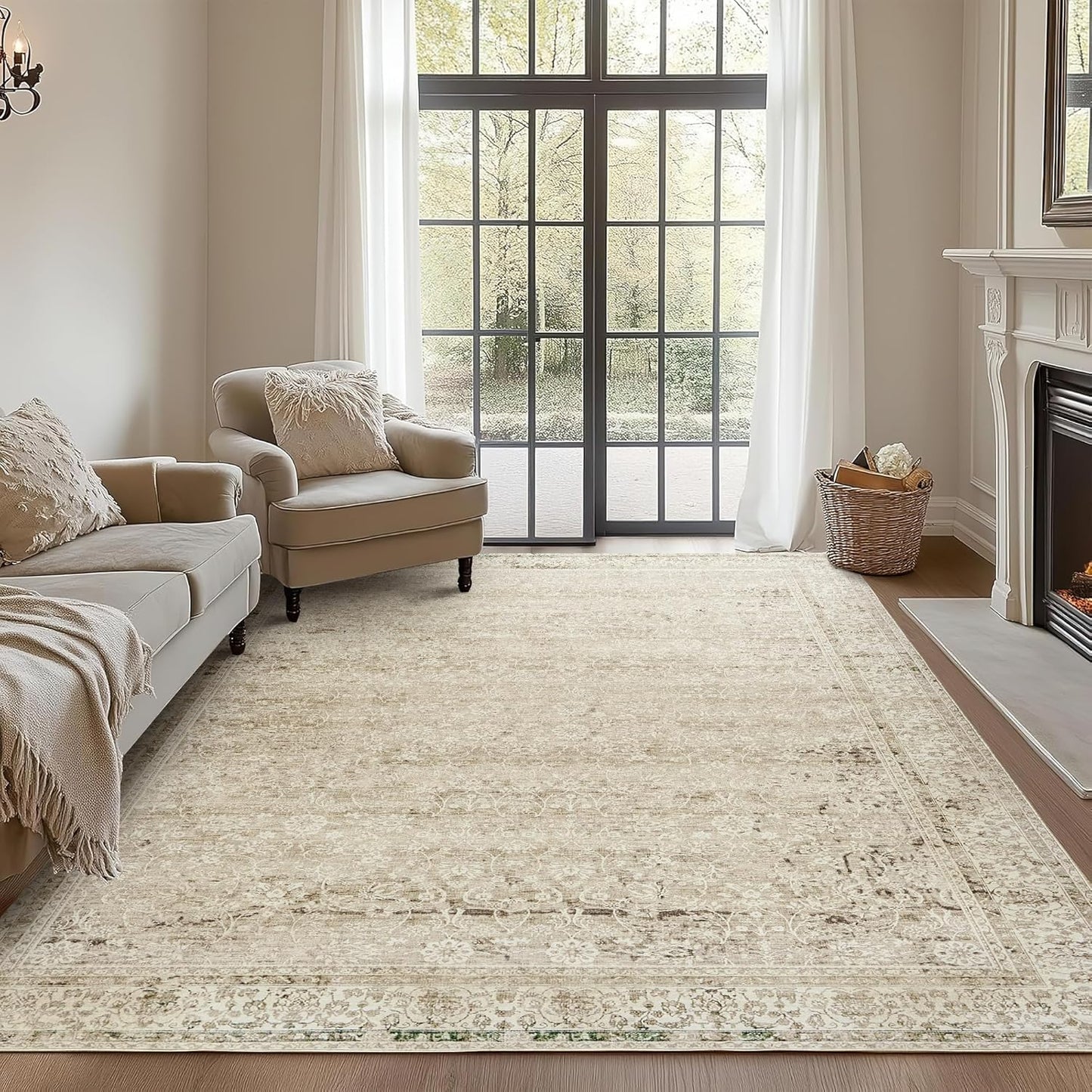 Pink Area Rug for Living Room Soft Washable Faux Wool Neutral Boho Floral Big Nursery Bed Bedroom Livingroom Carpet Size Extra Large Area Rugs 8x10