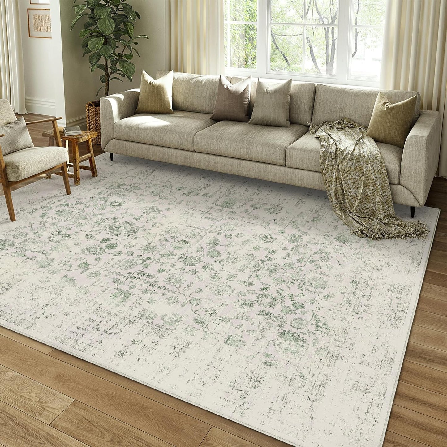 8x10 Machine Washable Rugs Brown Hallway Large Area Rug Indoor Accent Rug Floral Low Pile Carpet Soft Throw Aesthetic Rug Bedroom Living Room Office Dining Room Kitchen Laundry Room