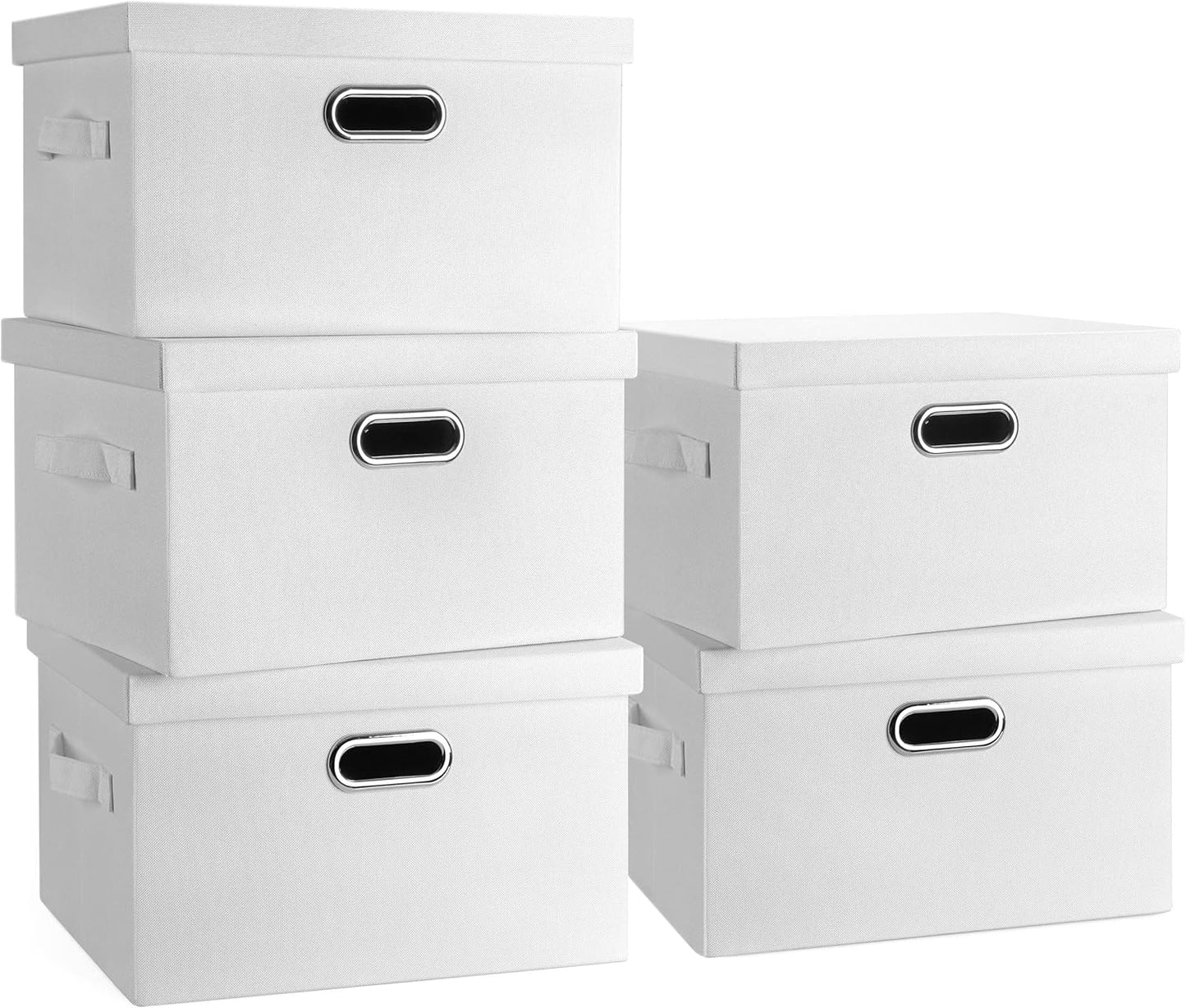 Large 17" 36 Quart Collapsible Stackable Storage Bins with Lids, 3 Packs Beige Linen Fabric Closet Boxes with Lids, Storage Cube Baskets Container Organizers for Bedroom Office(17 x12 x11)