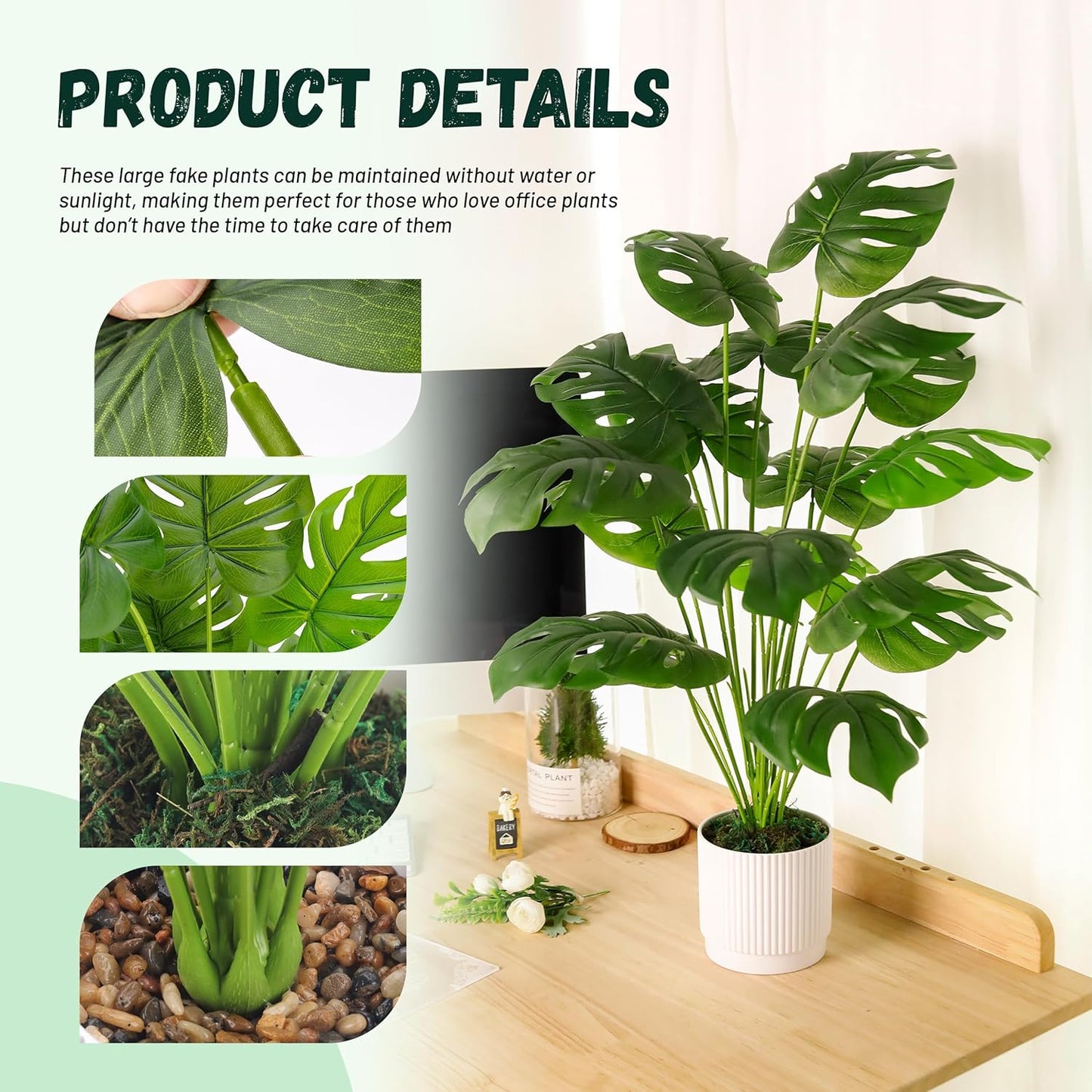 Der Rose 28" Fake Plants Large Artificial Monstera Faux Potted Plants Indoor Tall for Outdoor Floor Front Porch Tree Decor