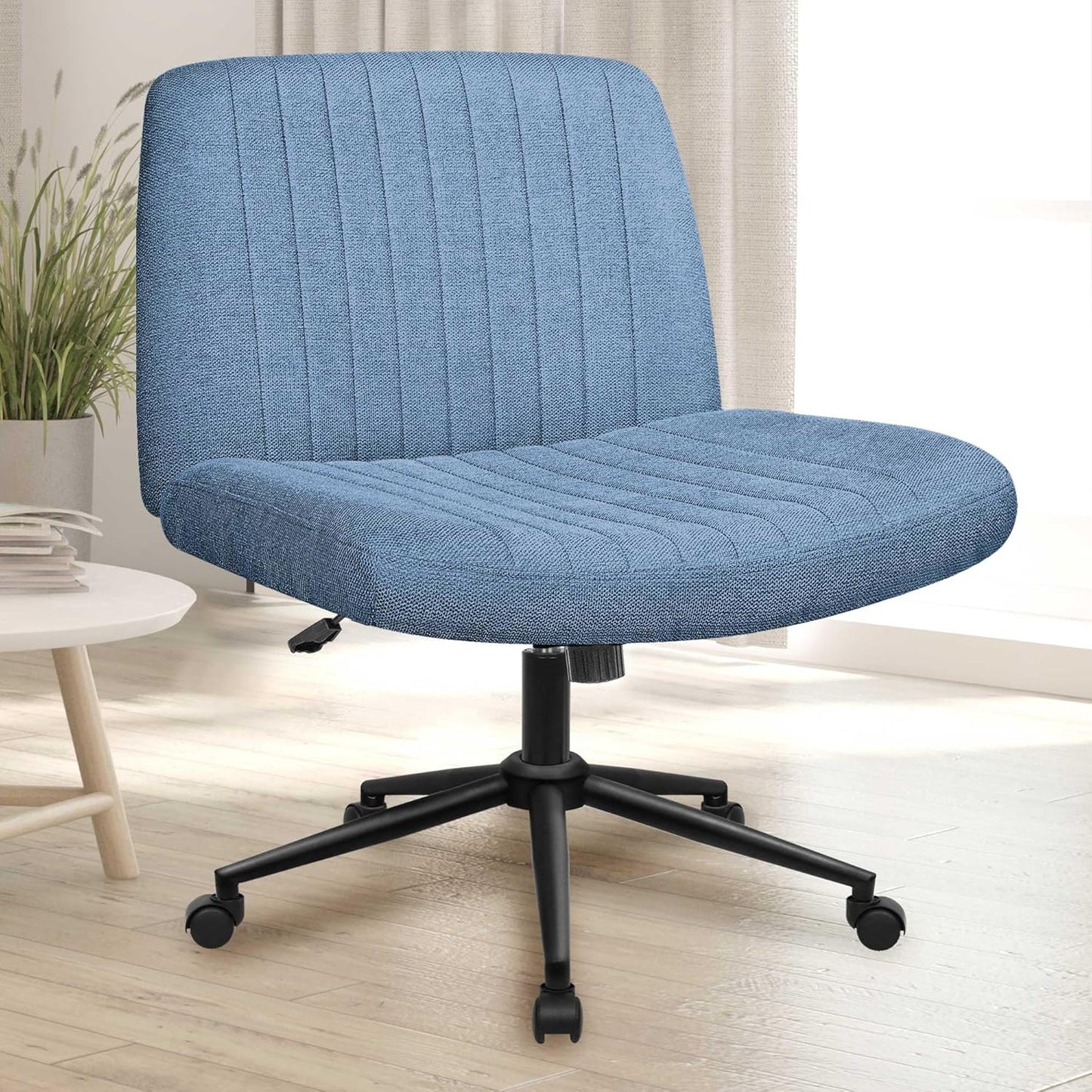 NEO CHAIR Criss Cross Wide Chair Comfy No Wheels Armless Cross Legged Swivel Office Vanity Desk Chair Adjustable Computer Task for Home Office Fabric (Ivory)